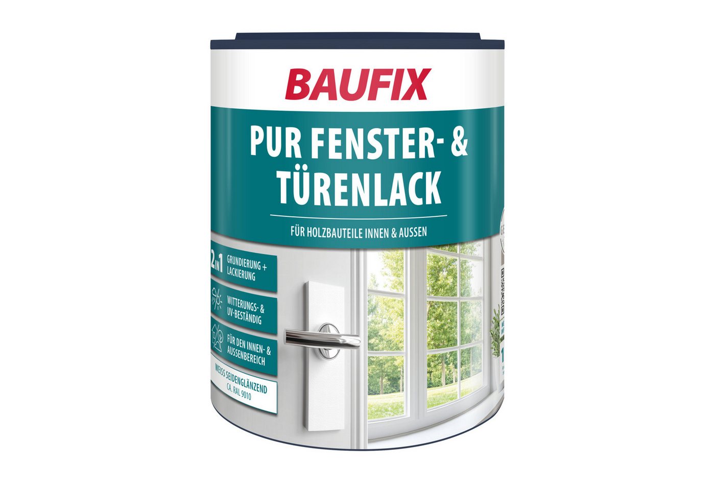 Baufix Tür- und Fensterlack PUR Fenster- & Türenlack weiss, 1 Liter für ca 10m², Weißlack, Für maßhaltige Holzbauteile wie Fenster & Türen, renovierungsgeeignet