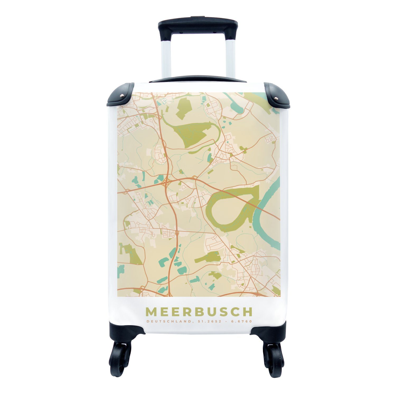 MuchoWow Handgepäckkoffer Meerbusch - Stadtplan Trolley, Karte 4 rollen, mit Reisetasche Ferien, Reisekoffer für Handgepäck - - Vintage, Rollen