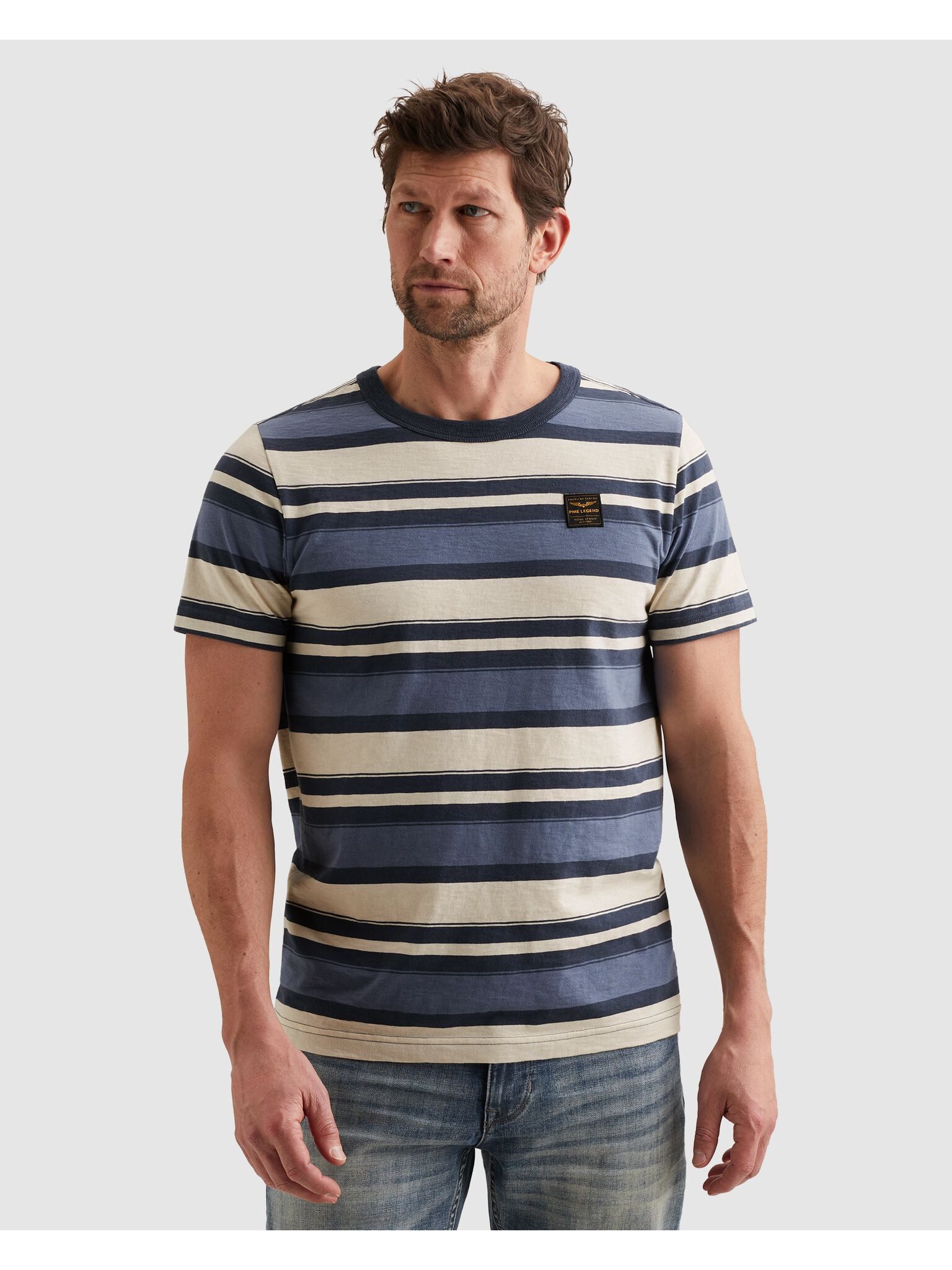 T-Shirt Short sleeve r-neck slub striped jersey