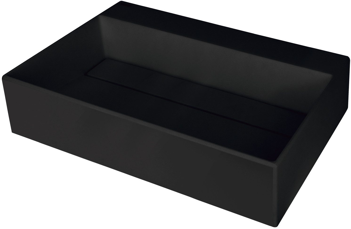 Deante Waschbecken Aufsatzwaschbecken Schwarz eckig in Granitoptik ohne Überlauf (Komplett-Set)