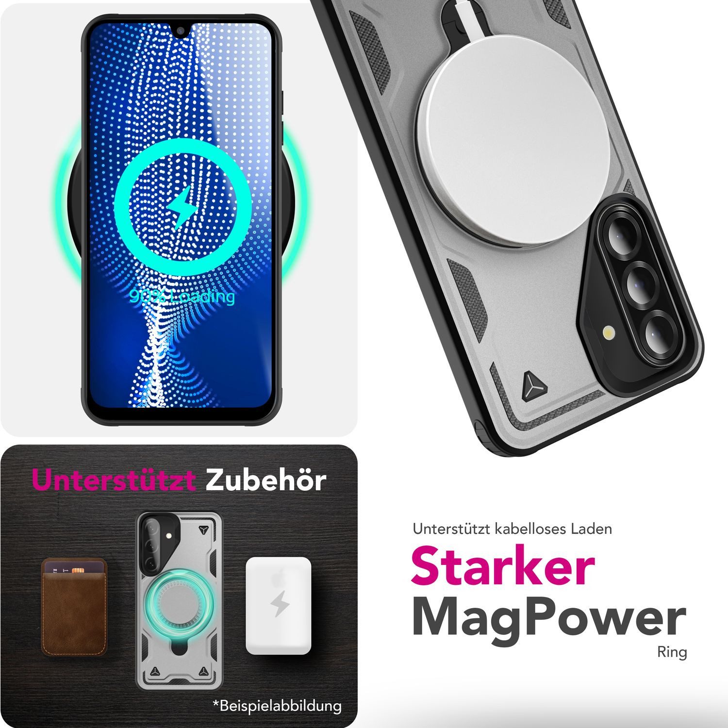 Nalia Smartphone-Hülle Samsung Galaxy A26 17 cm (6,7 Zoll), Military Cover / MagSafe / 360° Dreh Ring / Aufsteller / Outdoor Hülle