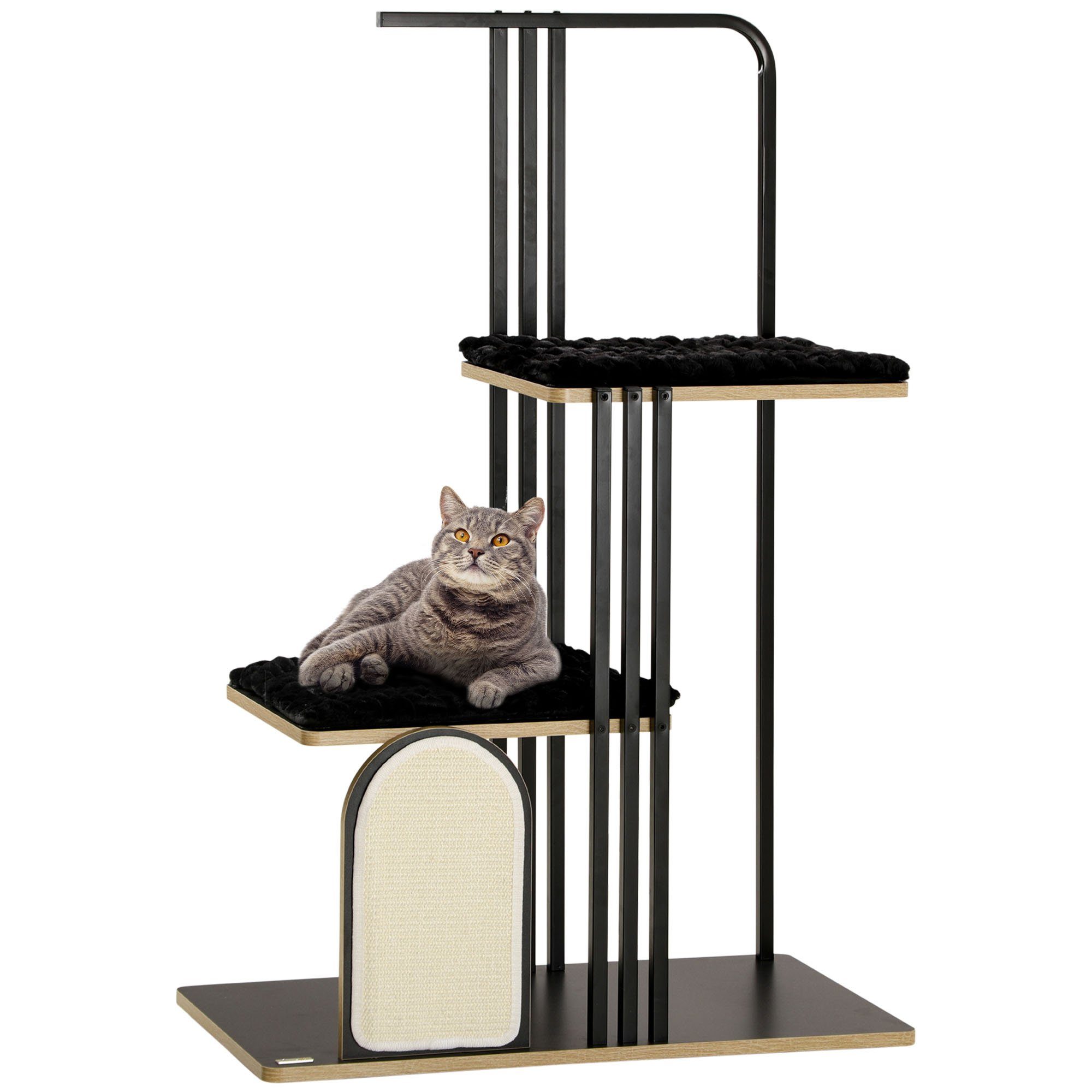 Kratzbaum Katzenkratzbaum mit 2 Plattformen, Stahl, Schwarz