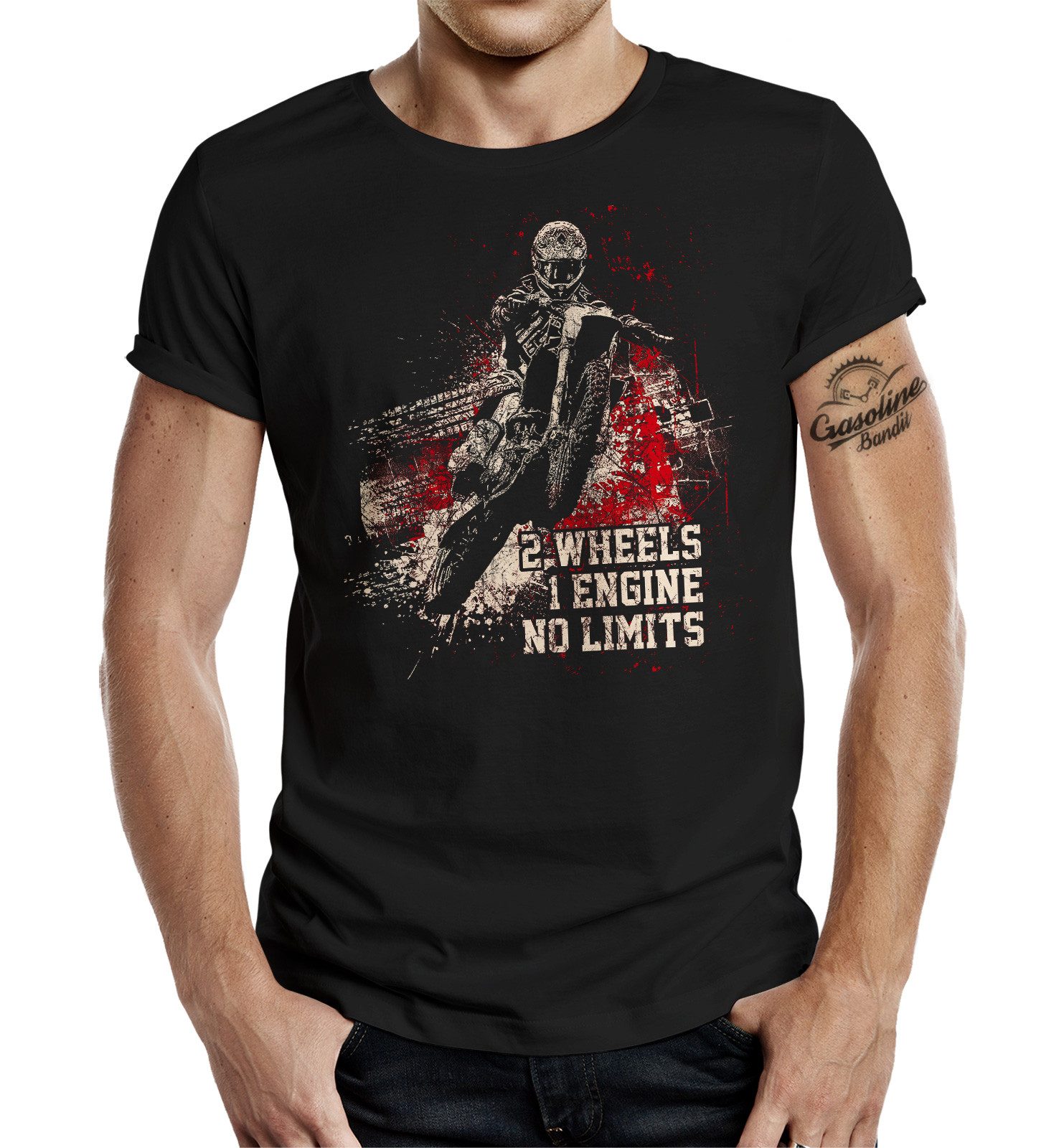 GASOLINE BANDIT® T-Shirt für Biker und Cross Offroad Fans: No Limits