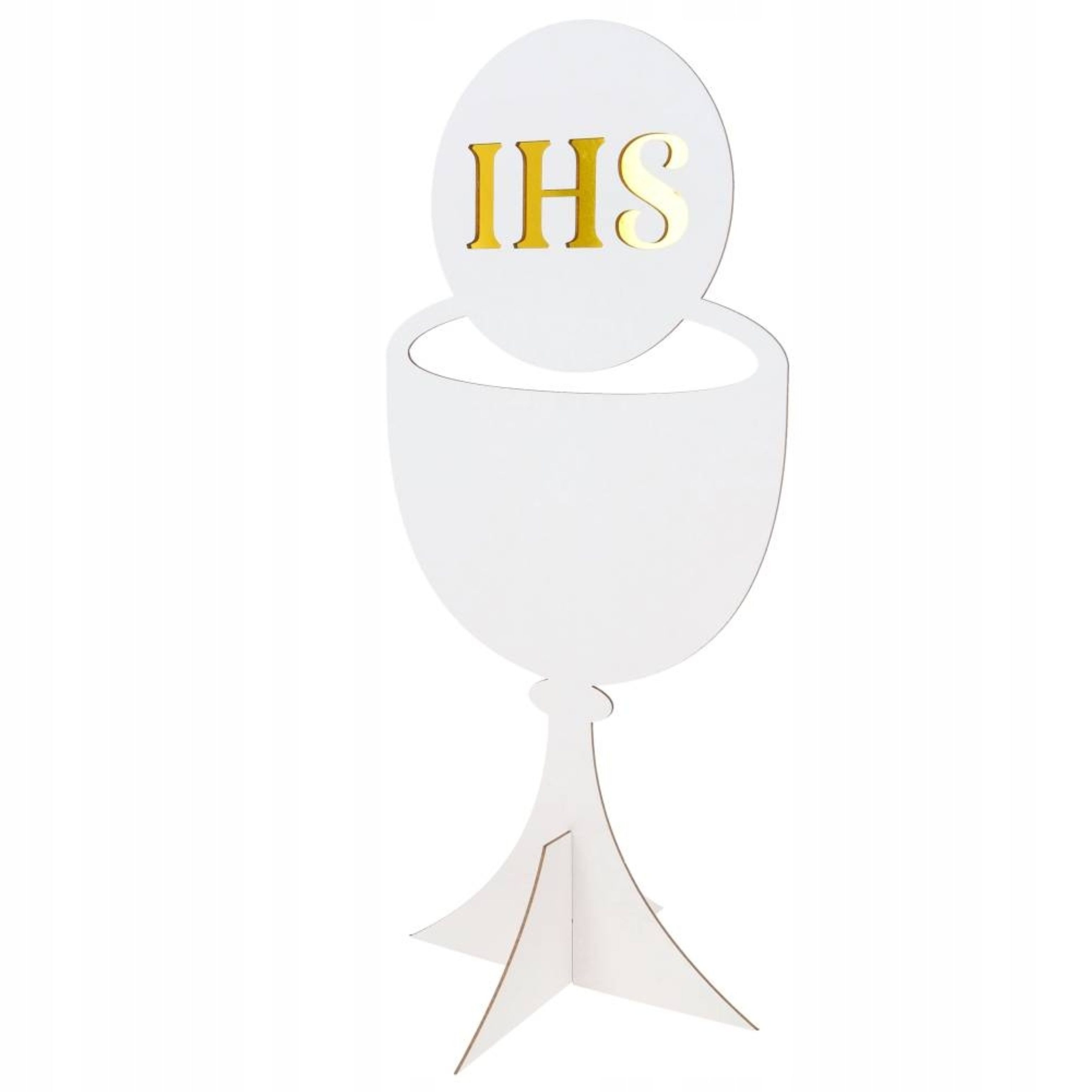 Festivalartikel Kommunionskarte Kommunion Deko Kelch IHS stehend 39cm Holzoptik DIY