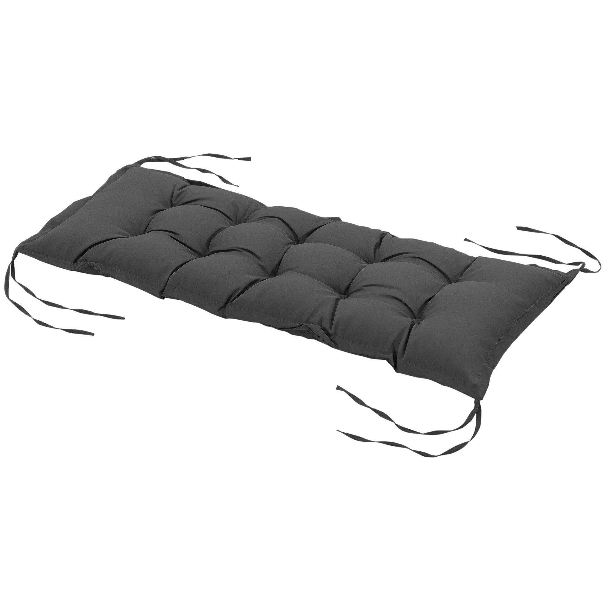 Outsunny Sitzkissen Stuhlkissen mit Bindebänder, 10cm dick, waschbare Polsterauflage, 100 x 40 cm, für Haus, Garten, Sofa, Stühle, Dunkelgrau