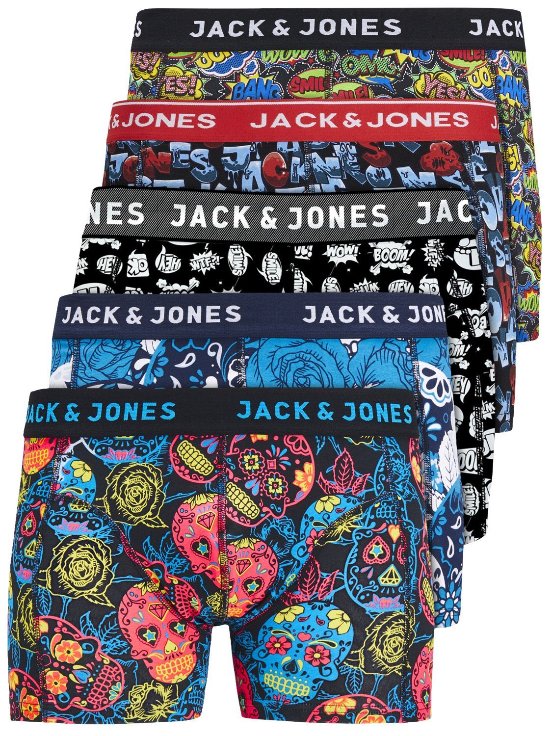 Pack) 5er Jacvel gute Baumwollqualität durch (5-St., 4 elastische & Jones Boxershorts Detail Passform Jack Mix