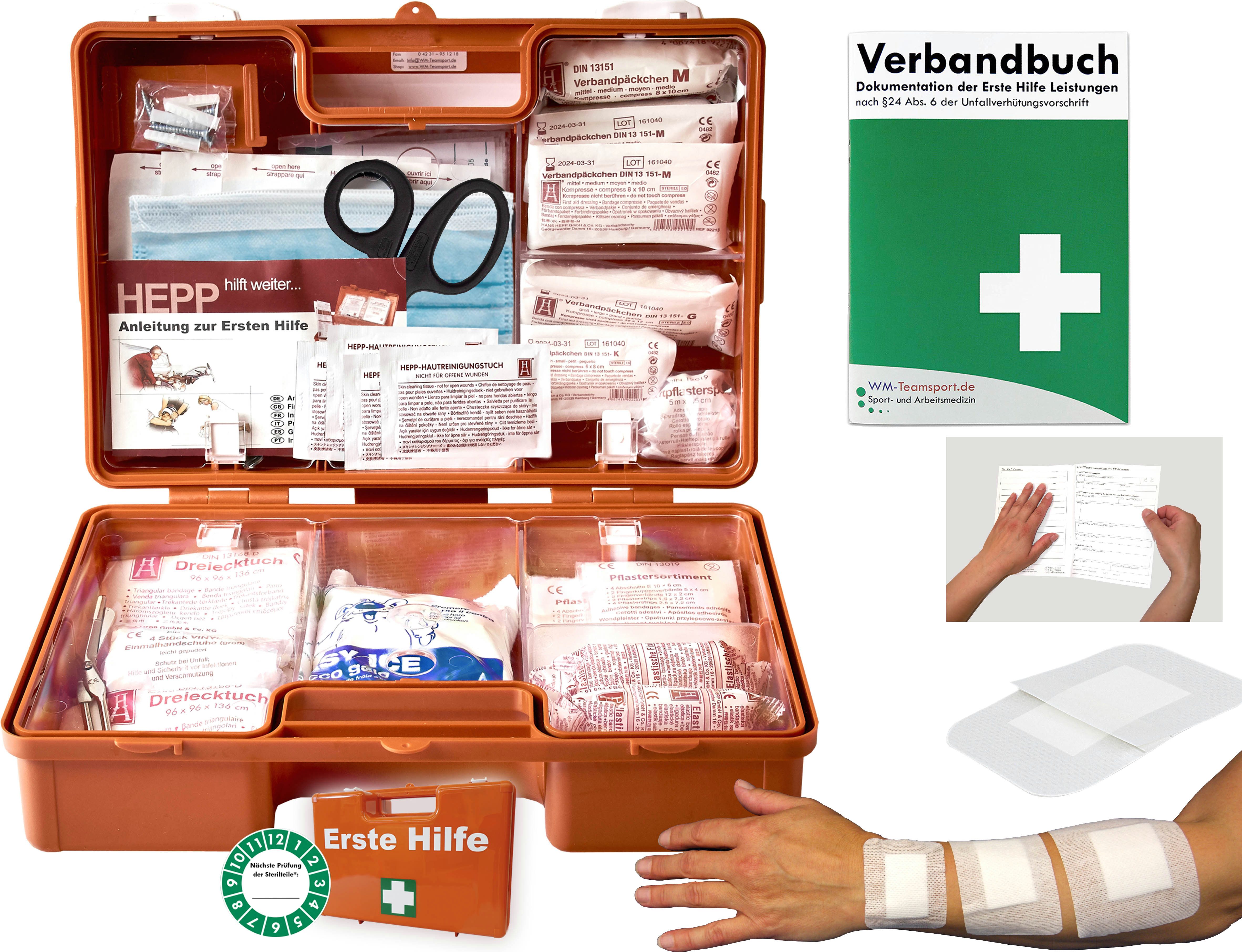 WM-Teamsport Erste-Hilfe-Koffer Verbandskasten Erste-Hilfe "EVO M" DIN 13157 + sterile Wundpflaster
