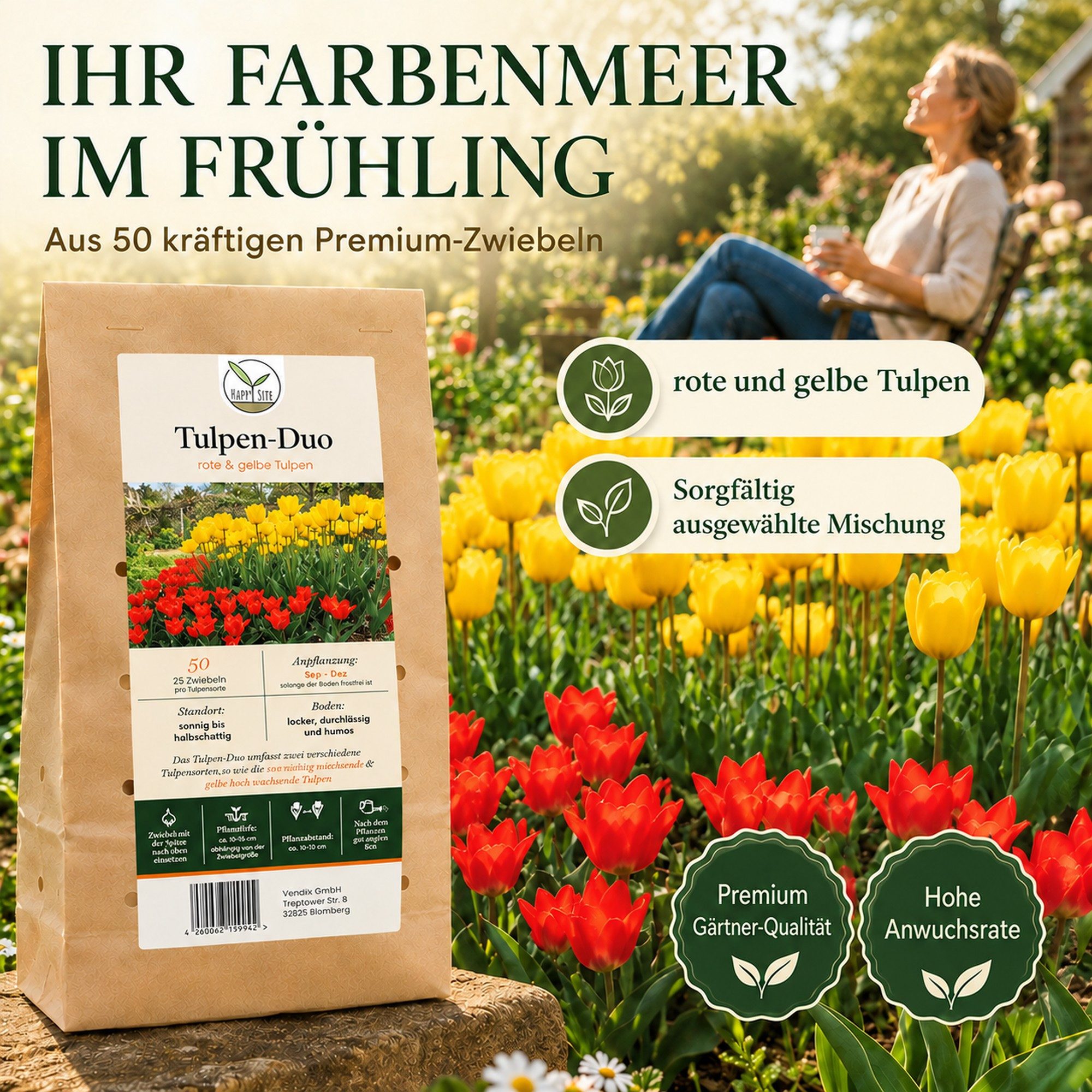 HappySeed Blumenzwiebeln 50 Stk, Tulpen & Frühlingsblüher, verschiedene Sorten, (Tulpen-Duo, 50-St), Tulpen-Duo – Bild 2 von 5