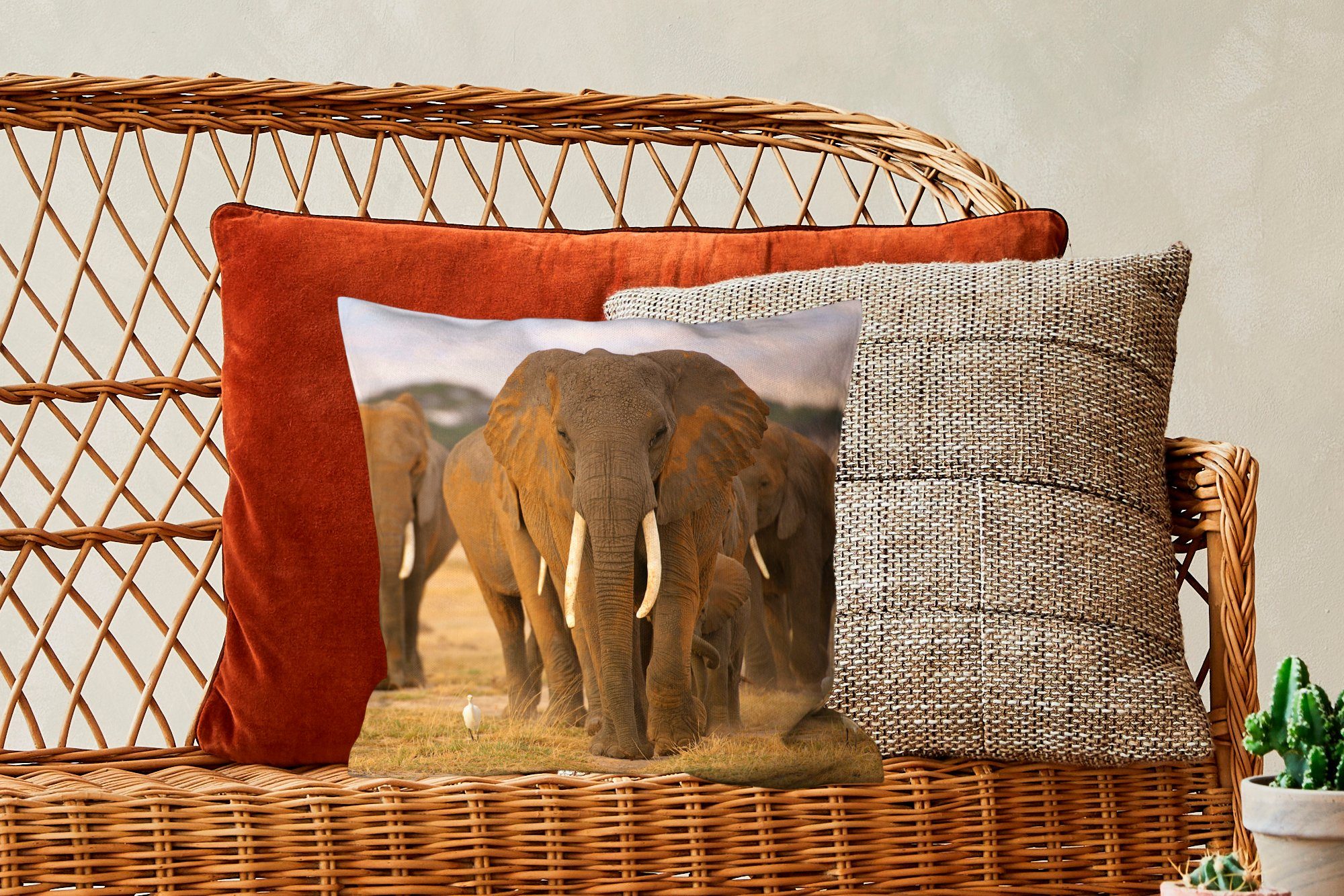 Elefant Grau, Gras - mit Sofakissen - Deko, für Wohzimmer, Schlafzimmer, Füllung Zierkissen MuchoWow Dekokissen