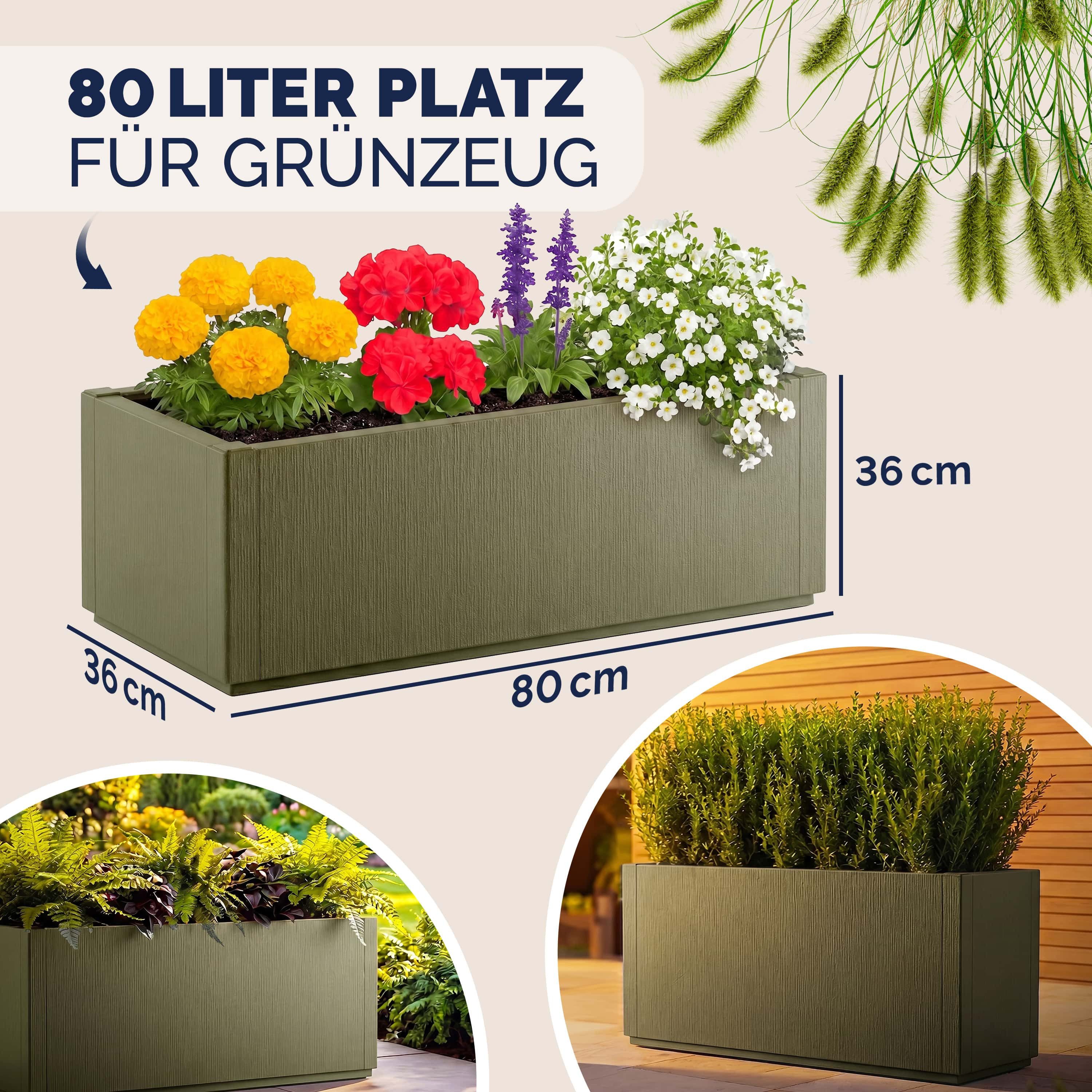 Casaria Blumenkasten Ethica, 4x 80L 80x36x36cm Ethica Pflanzkübel Winterfest Übertopf Olivgrün