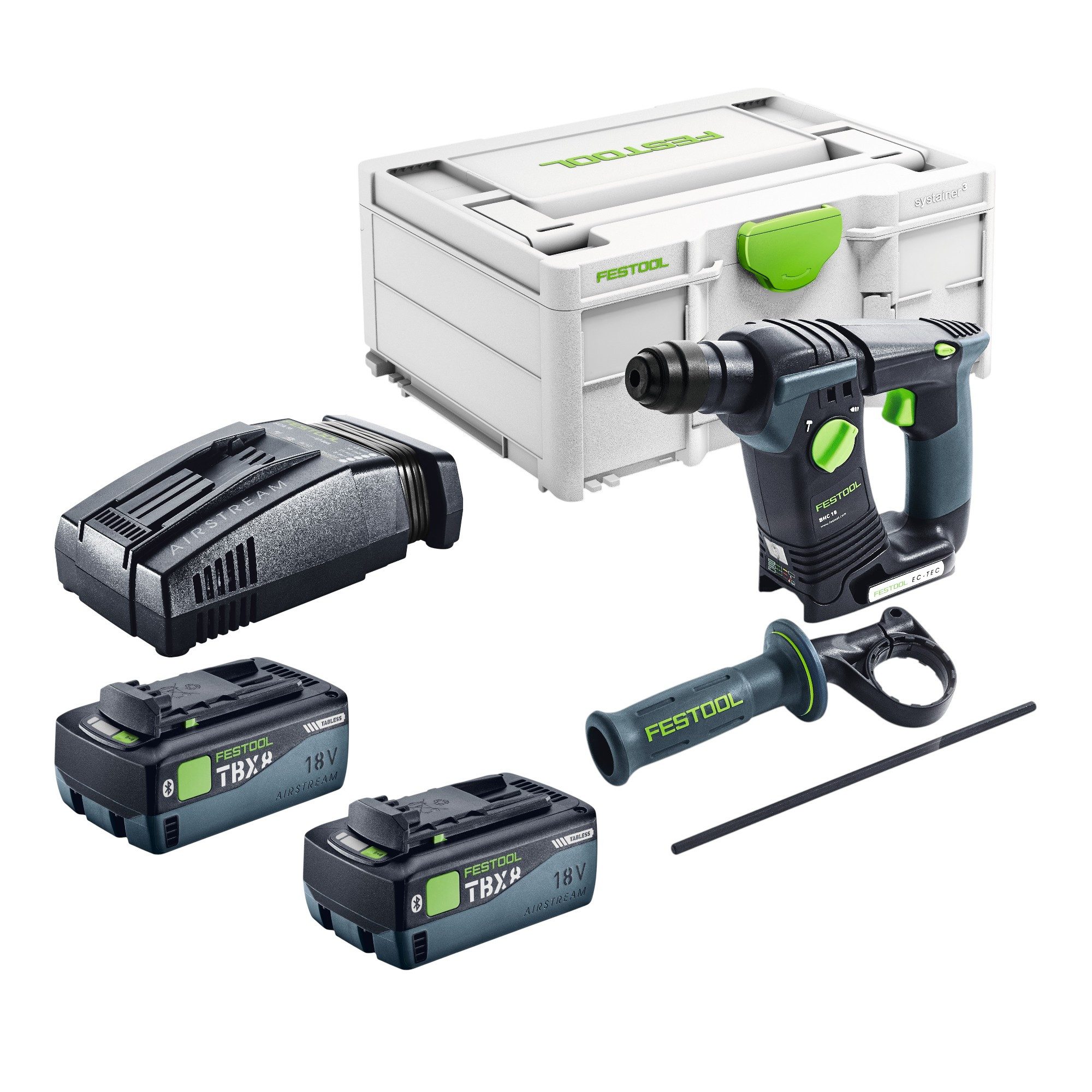 FESTOOL Akku-Bohrhammer BHC 18-Basic 18 V 1,8 J SDS Plus Brushless + 2x Akku 8,0 Ah