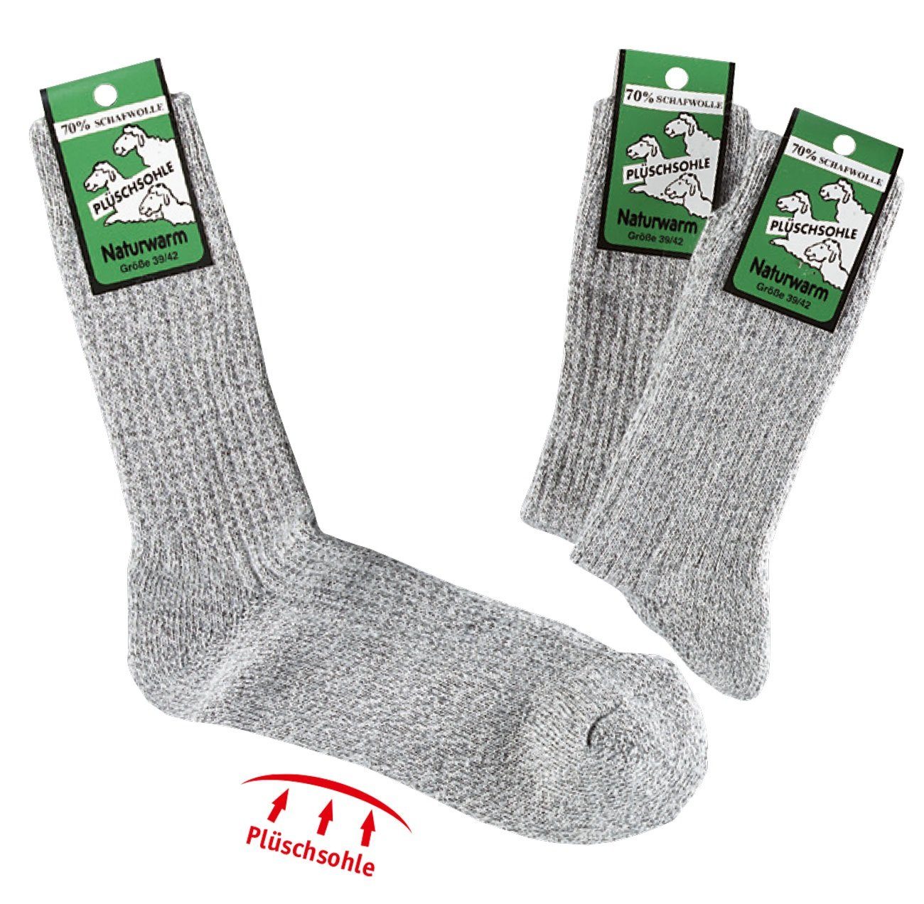 Socks 4 Fun Arbeitssocken Schafwollsocken Plüschsohle (3-Paar, 3 Paar)