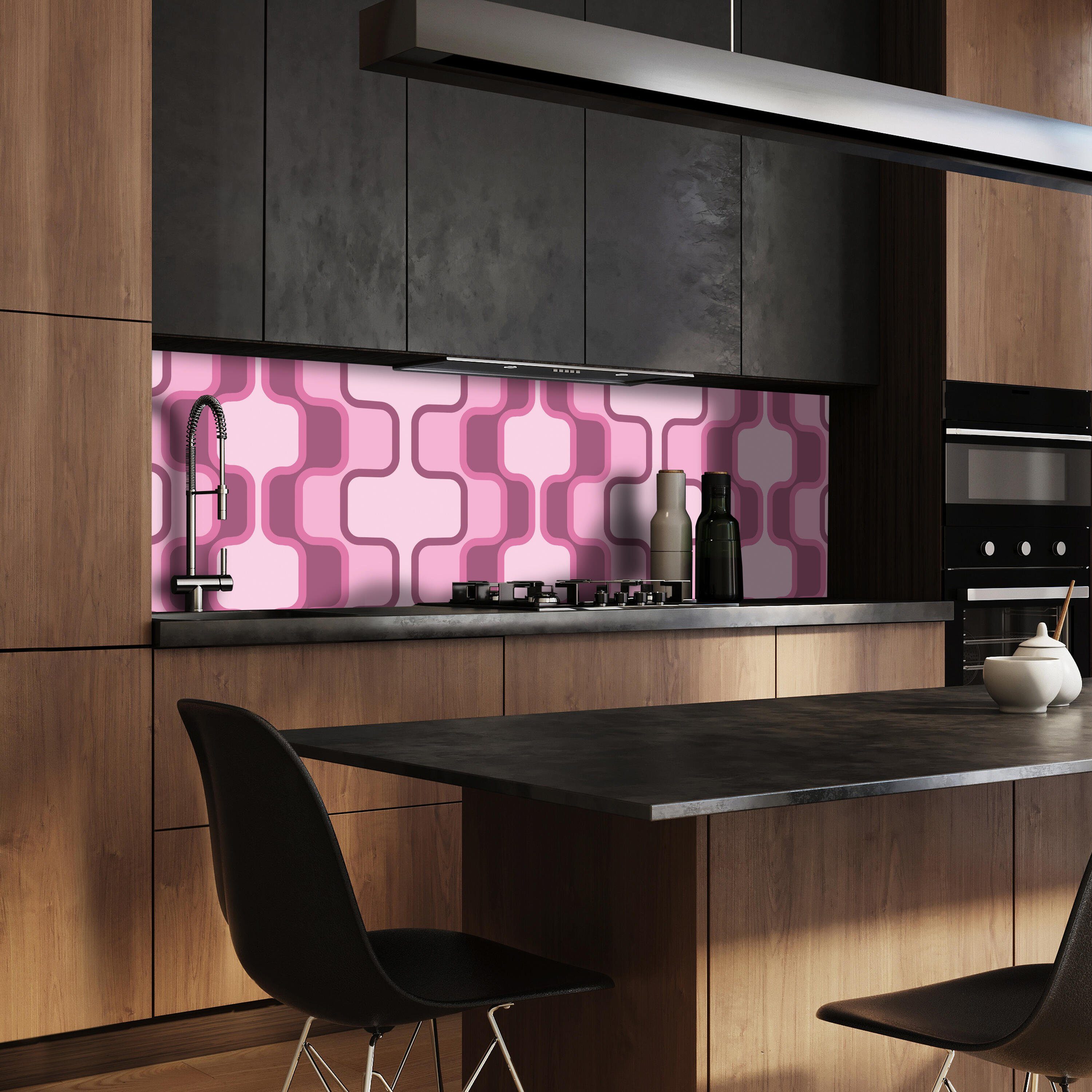 wandmotiv24 Küchenrückwand Retromuster Pink Muster, (1-tlg), Premium Hartschaum Nischenrückwand in versch. Größen