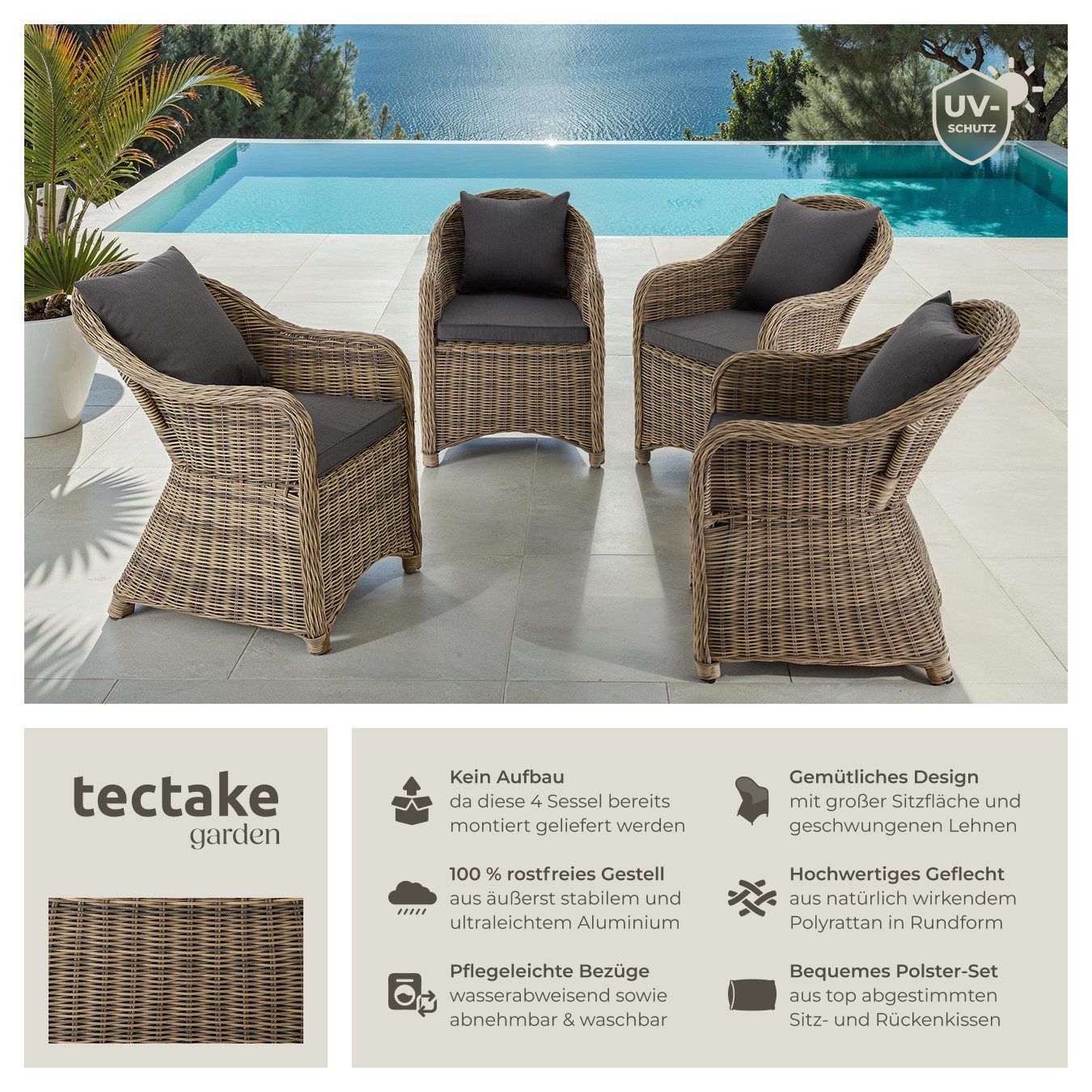 tectake Rattanstuhl 4er Set Rattansessel (Set, günstig online kaufen