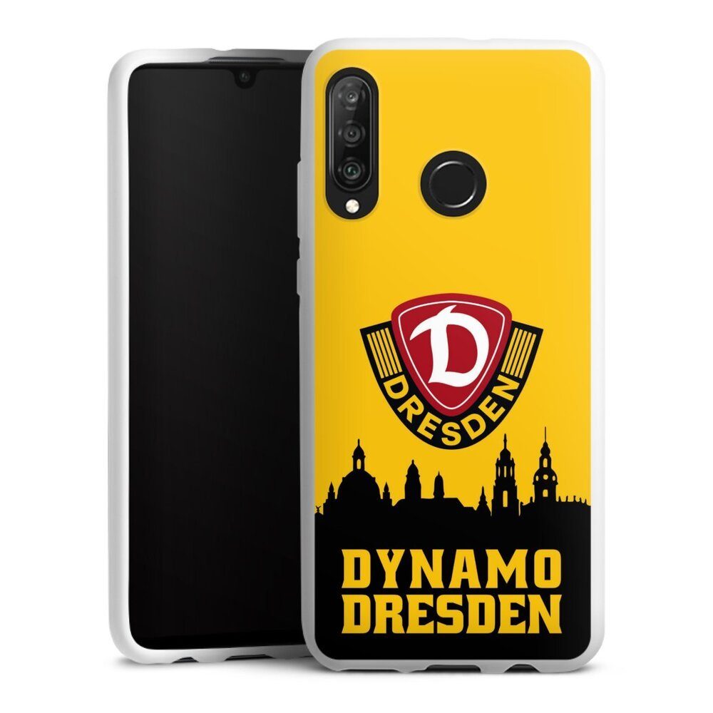 DeinDesign Handyhülle SG Dynamo Dresden Skyline SGD Dynamo Silhouette  Dresden, Huawei P30 Lite New Edition Silikon Hülle Bumper Case Smartphone  Cover