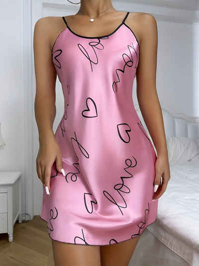 Elegant Love Nachthemd Lässiges Slip-Nachthemd aus Satin mit Herz- und Buchstabendruck (1-tlg) Sexy Negligee für Damen, Nachtwäsche & Loungewear Für Frauen, rückenfrei