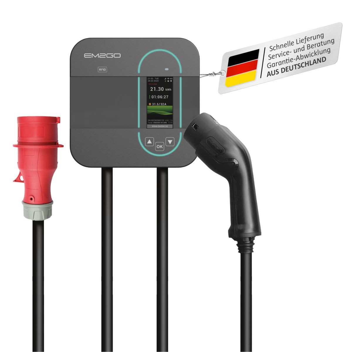 EM2GO AC Wallbox 11kW 6.5m - RFID Karten - Solarladekompatibel Elektroauto-Ladegerät (Wallbox Solarkompatibel - Batteriespeichertauglich)
