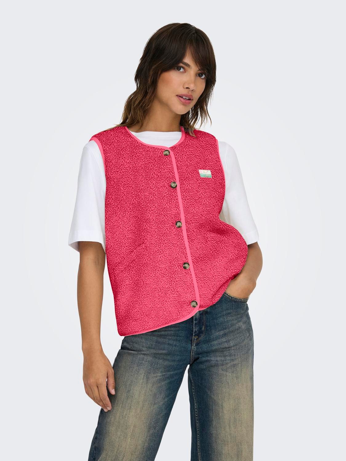 ONLY Plüschweste ONLBABY LIFE TEDDY VEST PNT CS Kunstfaser Plüsch