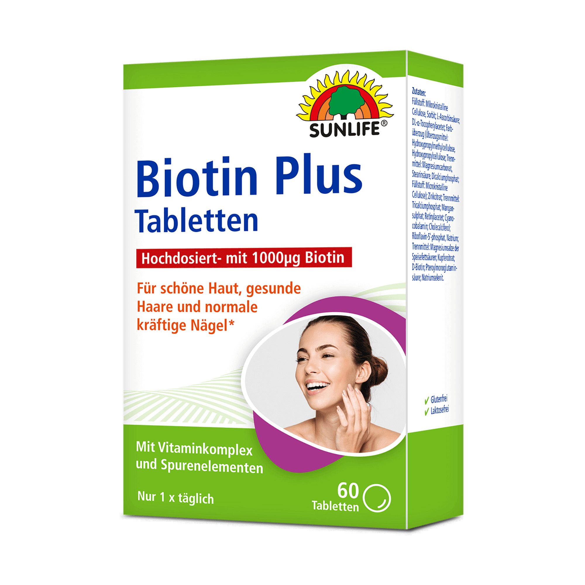 SUNLIFE SUNLIFE® Biotin Plus 60 Tabletten hochdosiert für Haut Haare Nägel 1 x täglich eine Tablette mit ausreichend Flüssigkeit schlucken