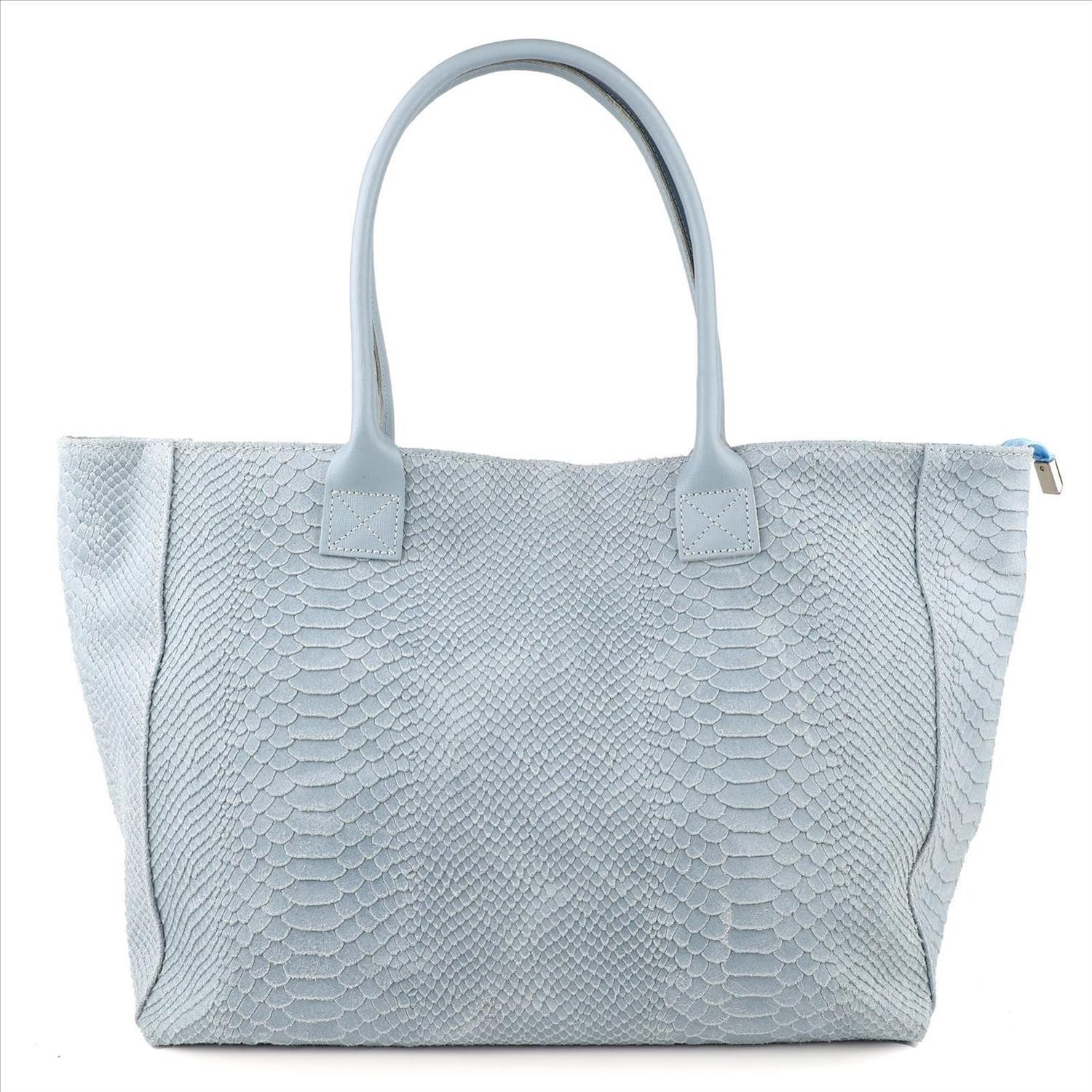 ITALYSHOP24 Shopper Made in Italy Damen Leder Tasche Schlange Prägung Tote Bag Handtasche, Wildleder DIN-A4 Schultertasche Beuteltasche Henkeltasche Ledertasche
