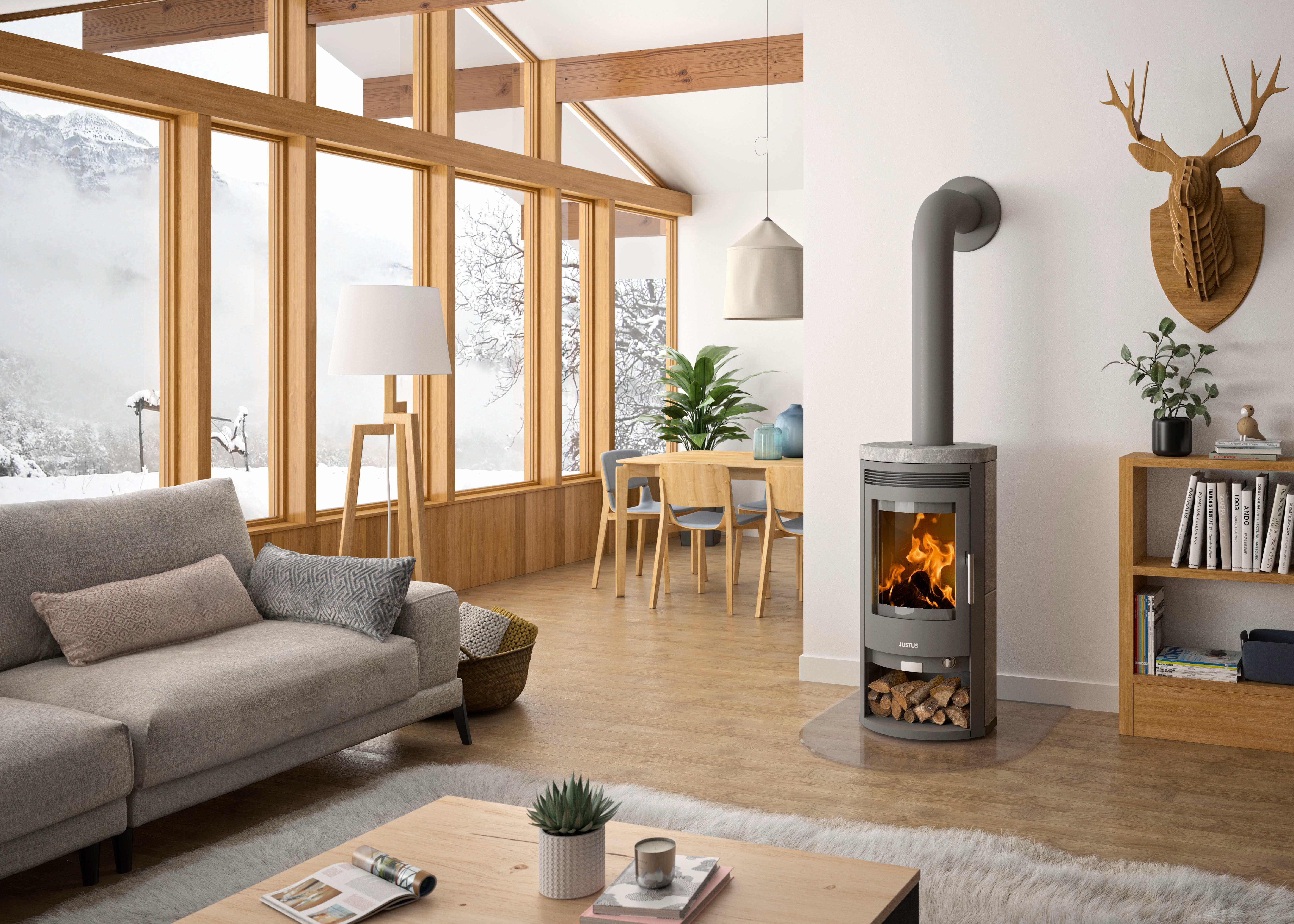 JUSTUS Kaminofen »Baltrum D 2.0« Speckstein Korpus Stahl Gussgrau, 5,5 kW, Dauerbrand