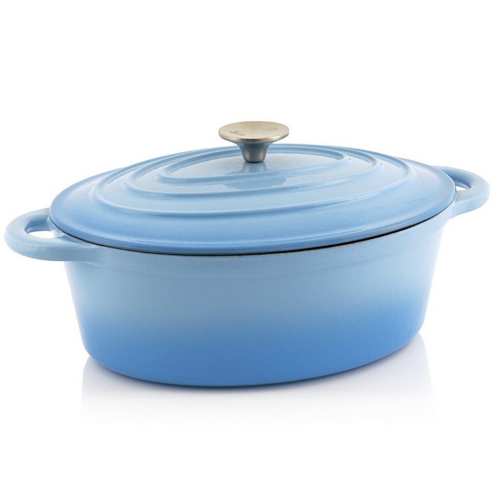 BBQ-Toro Bräter Gusseisen Cocotte, 4,3 l, blau, oval, Emaillierter Gusseisen  Bräter, Gusseisen