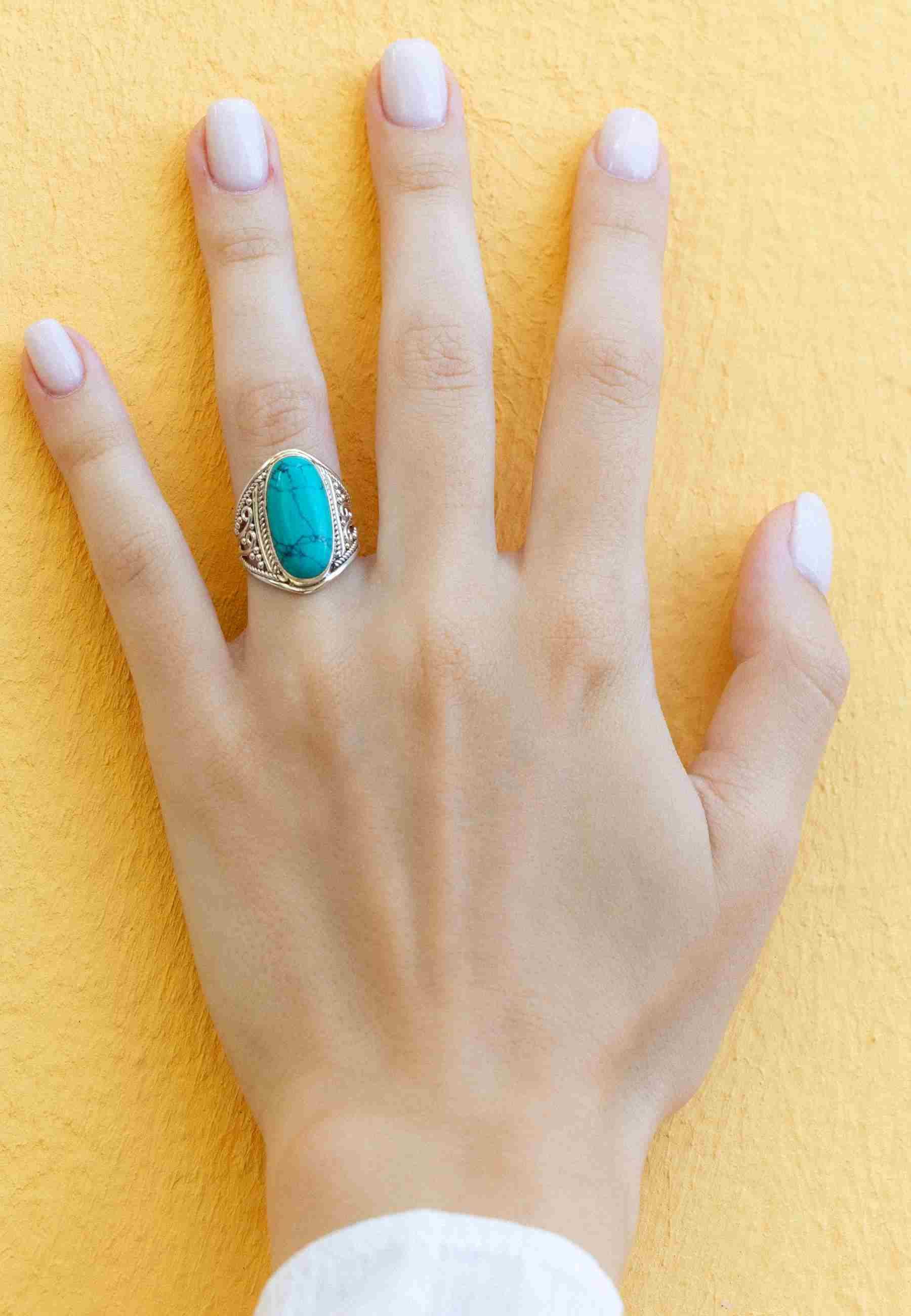 mantraroma Silberring DAHAB oval groß aus 925 Silber mit Türkis (Ring mit S günstig online kaufen