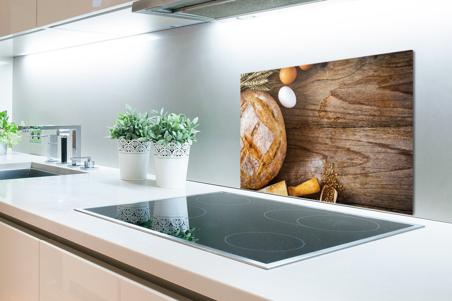 Herdblende Wandschutz, küchen MuchoWow Küchenrückwand - Brot Küche, Eier cm, Temperaturbeständig 60x40 - (1-tlg), aus