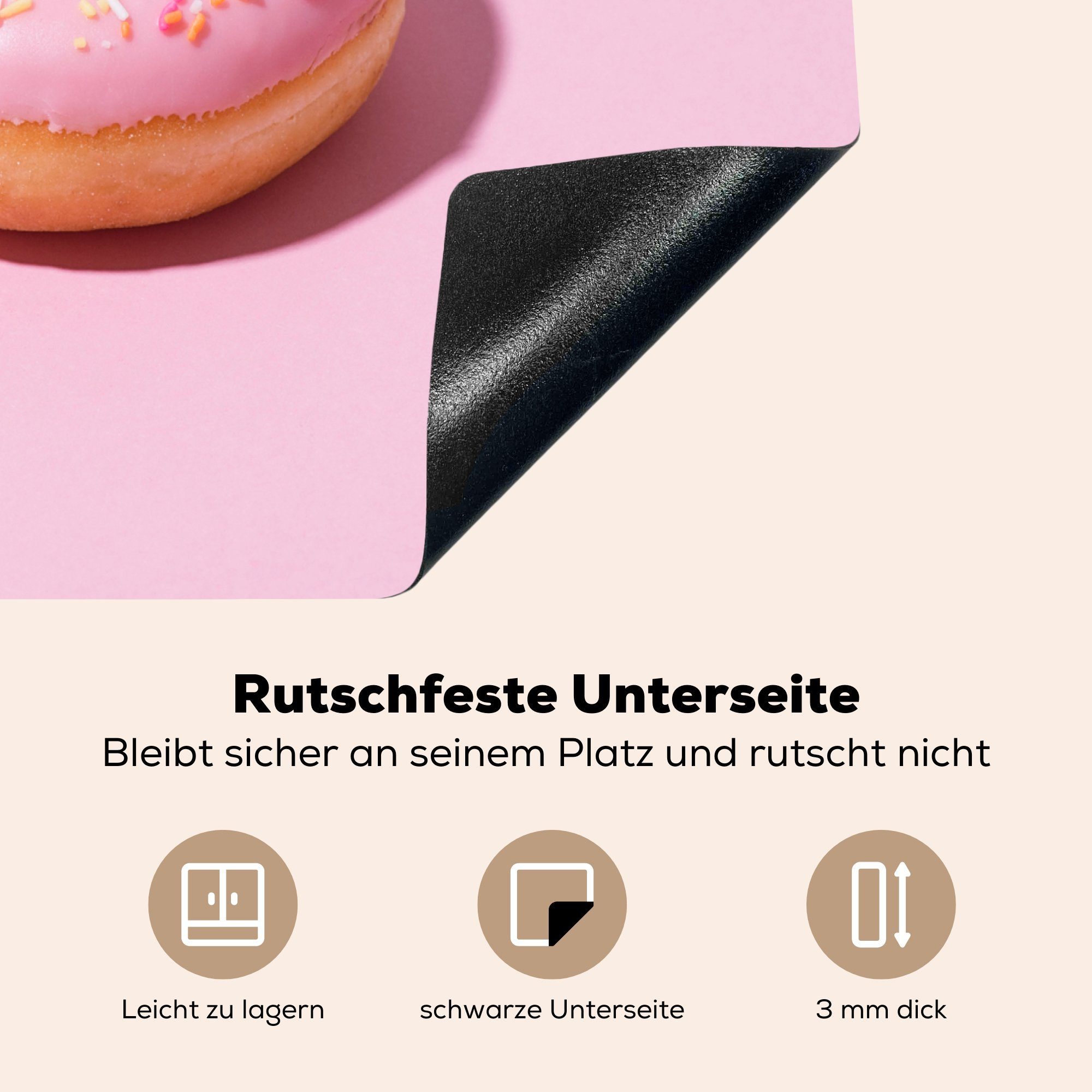 Rosa Mobile 60x52 Herdblende-/Abdeckplatte Arbeitsfläche Vinyl, tlg), Ceranfeldabdeckung cm, Streuseln, mit (1 nutzbar, MuchoWow Donut