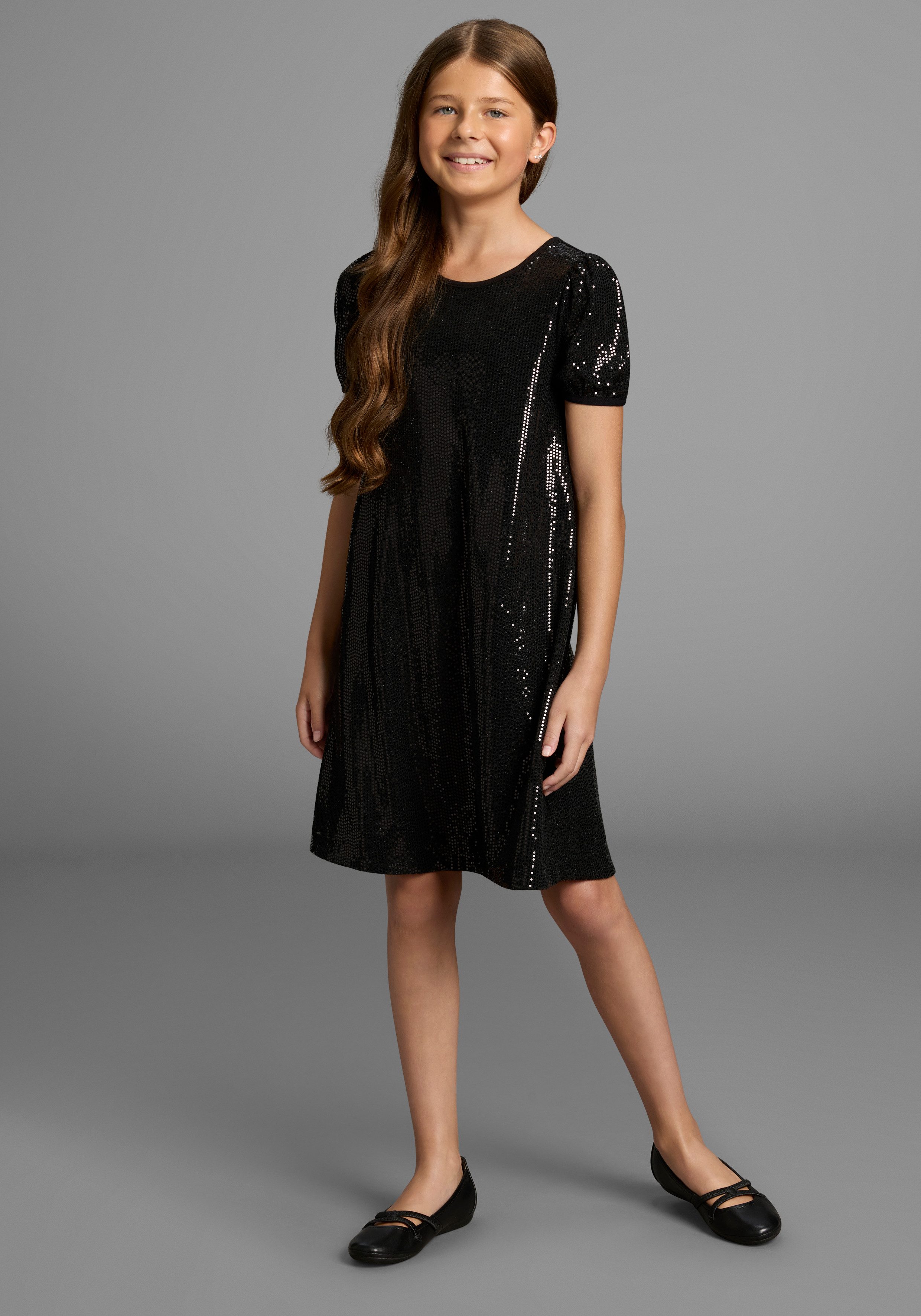 Jerseykleid Shirtkleid in Pailletten-Allover-Design