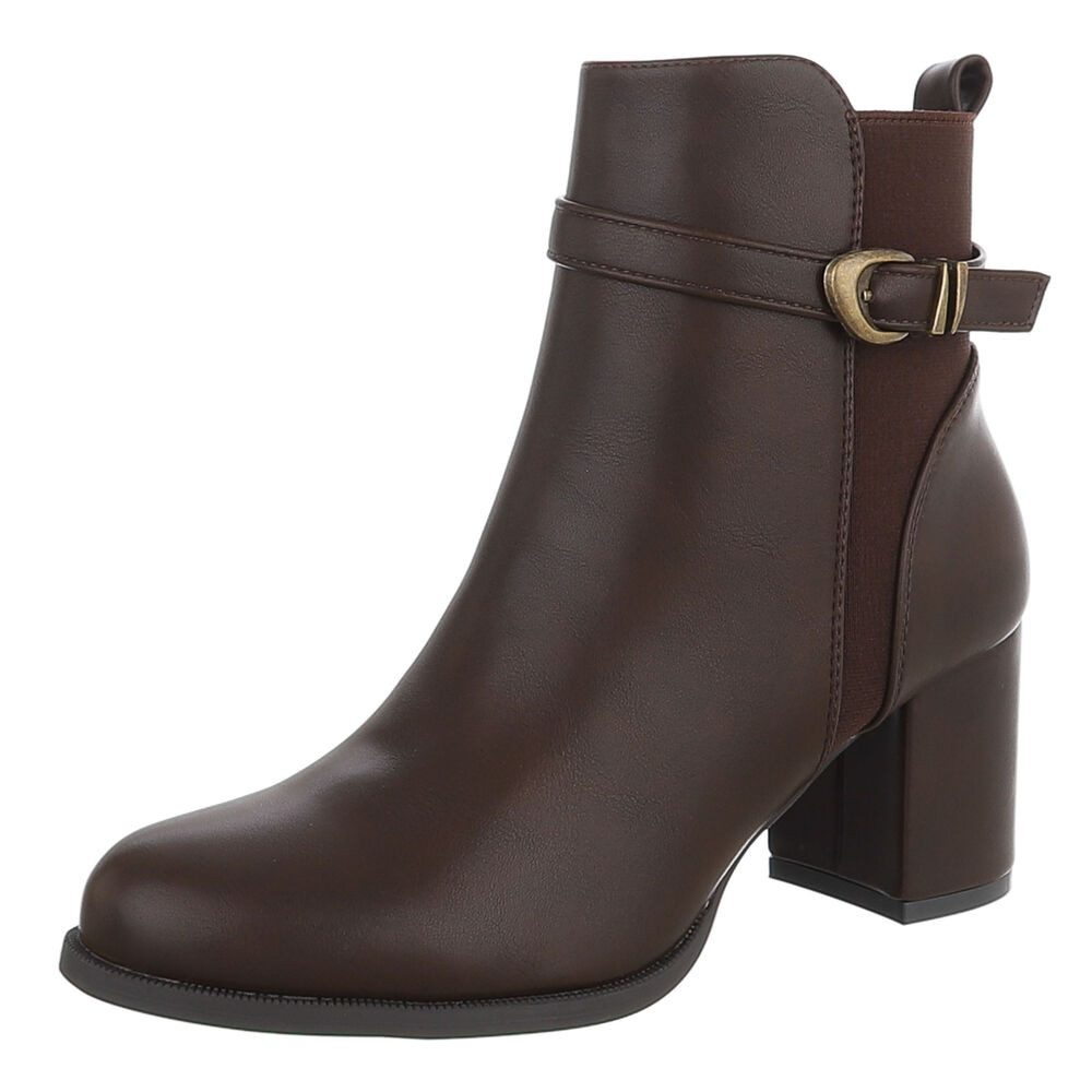 Ital-Design Damen Ankle Boot Blockabsatz mit Schnalle Stiefelette (92299675) Blockabsatz Stiefeletten in Braun