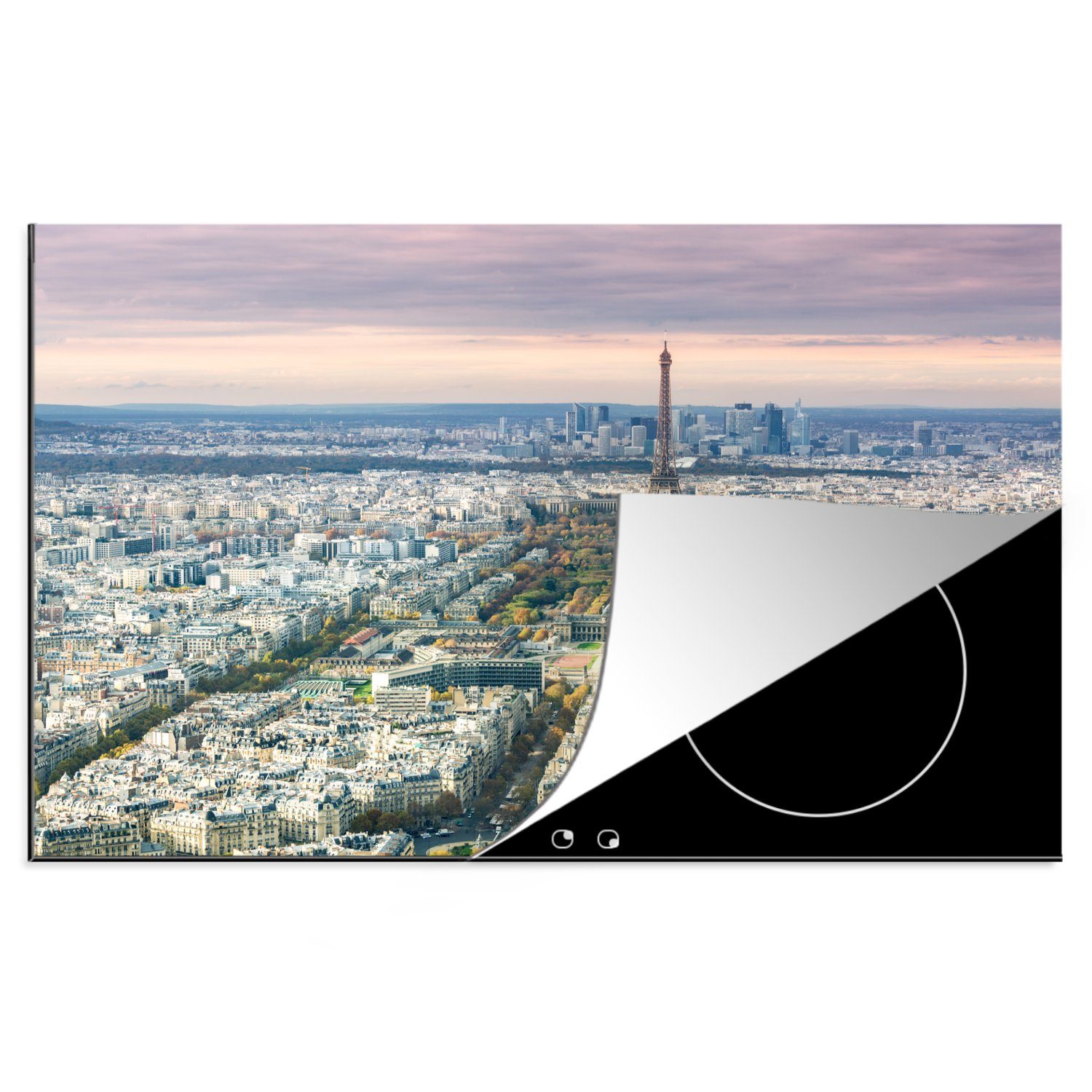 MuchoWow Herdblende-/Abdeckplatte Paris - Eiffelturm - Stadt, Vinyl, (1 tlg), 81x52 cm, Induktionskochfeld Schutz für die küche, Ceranfeldabdeckung