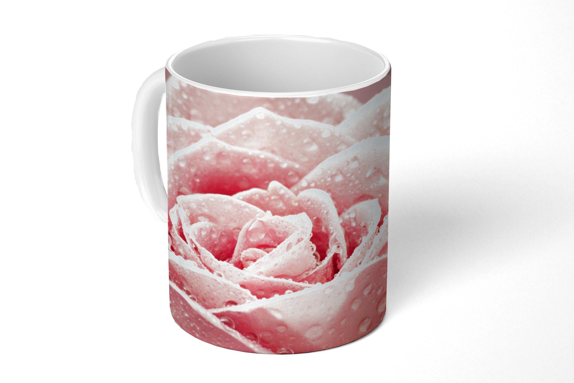 Kaffeetassen, Tasse Becher, Tautropfen Keramik, MuchoWow Rose, rosa Teetasse, einer Frühe Teetasse, auf Geschenk