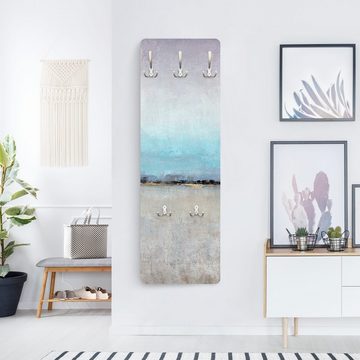 Bilderdepot24 Garderobenpaneel grau Abstrakt Strand Meer Kunst Grenzenlose Weite I Design (ausgefallenes Flur Wandpaneel mit Garderobenhaken Kleiderhaken hängend), moderne Wandgarderobe - Flurgarderobe im schmalen Hakenpaneel Design