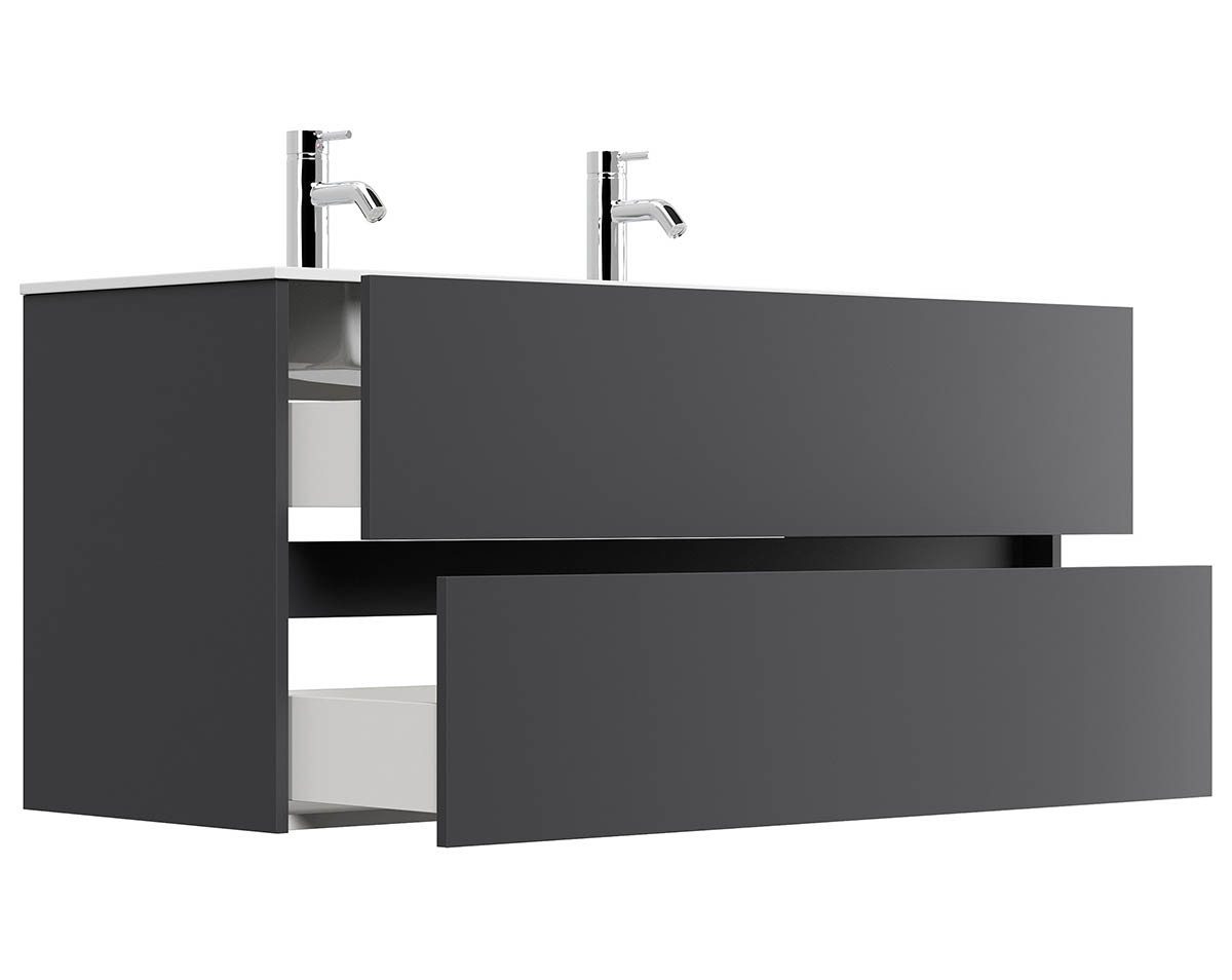 Posseik Waschtisch-Set Badmöbel Waschtisch LIMES 120cm, Doppel-Waschbecken, graphit grau, (Badmöbel Set, 1-St., Waschtisch Set)