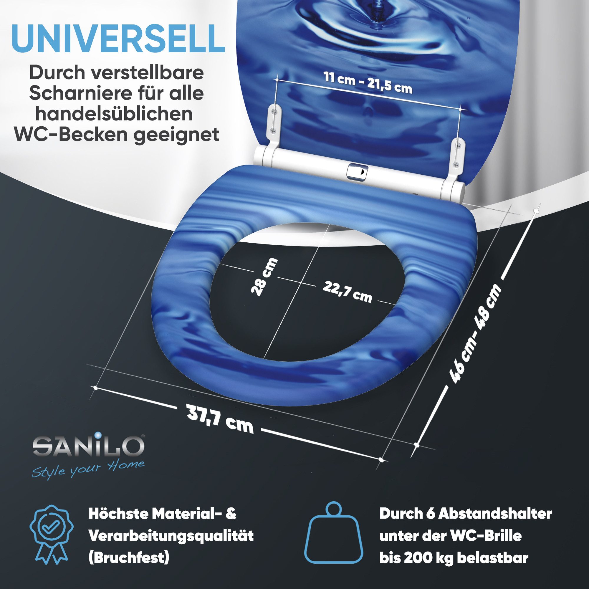 Sanilo WC-Sitz Tropfen mit Absenkautomatik & Quick Release, Premium Toilettendeckel, abnehmbar, leichte Montage von oben – Bild 4 von 5