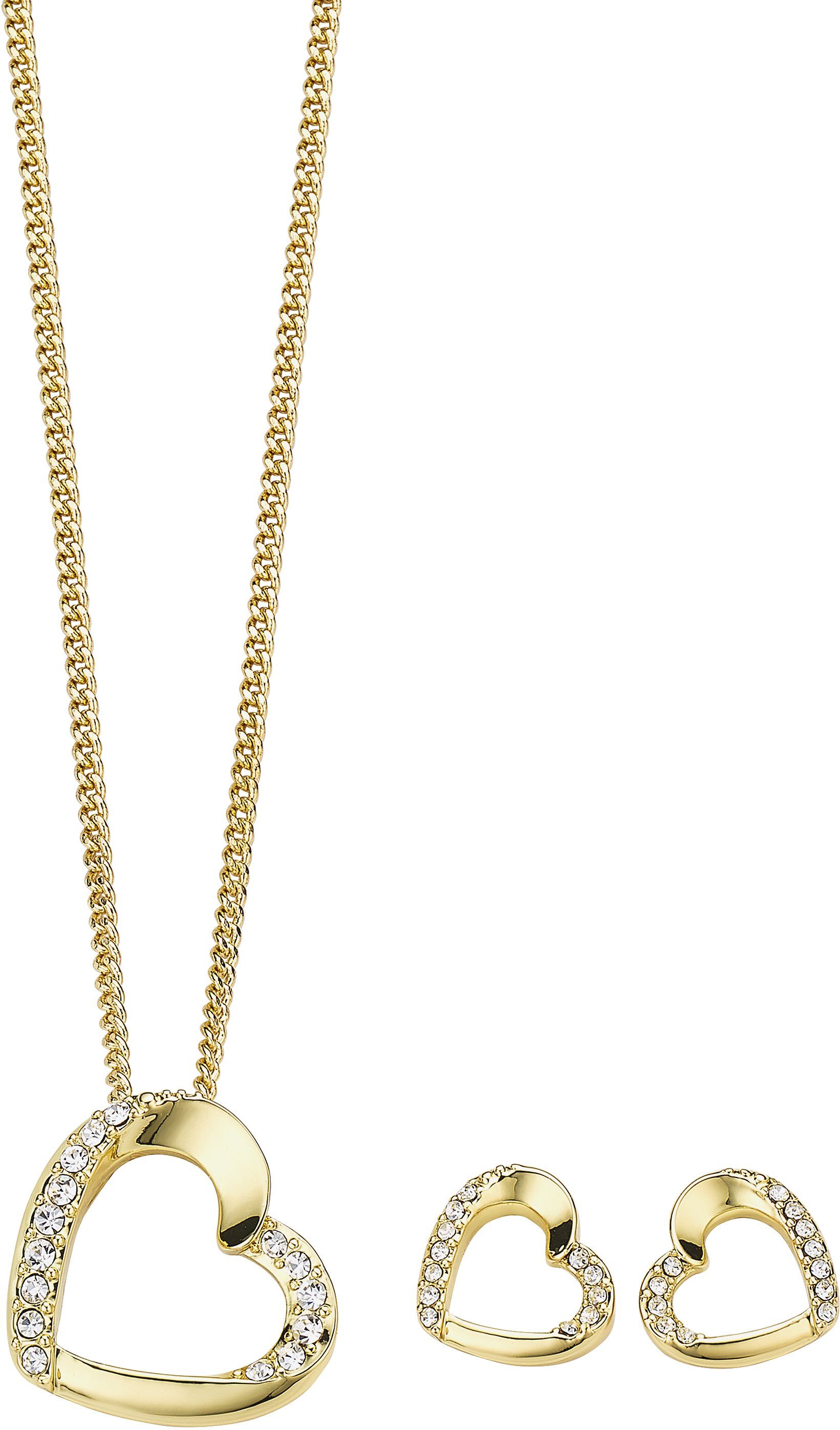 Firetti Quarzuhr, (Set, 5-tlg., mit Anhänger, Kette und 1 Paar Ohrsteckern), Armbanduhr, Damenuhr, Glassteine, ideal auch als Geschenk