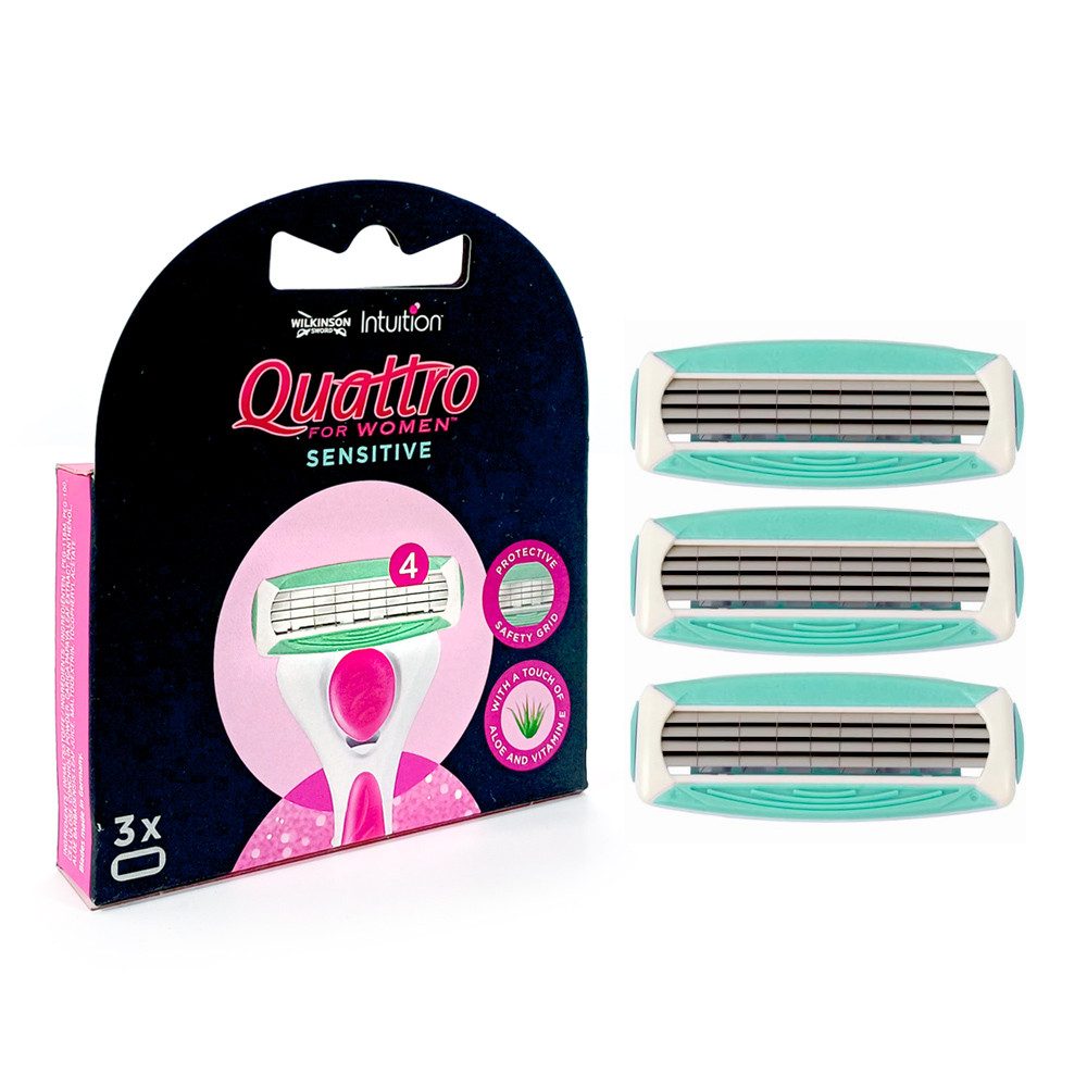 Wilkinson Rasierklingen Quattro for Women Sensitive Rasierklingen (3er Pack), mit Aloe & Vitamin E