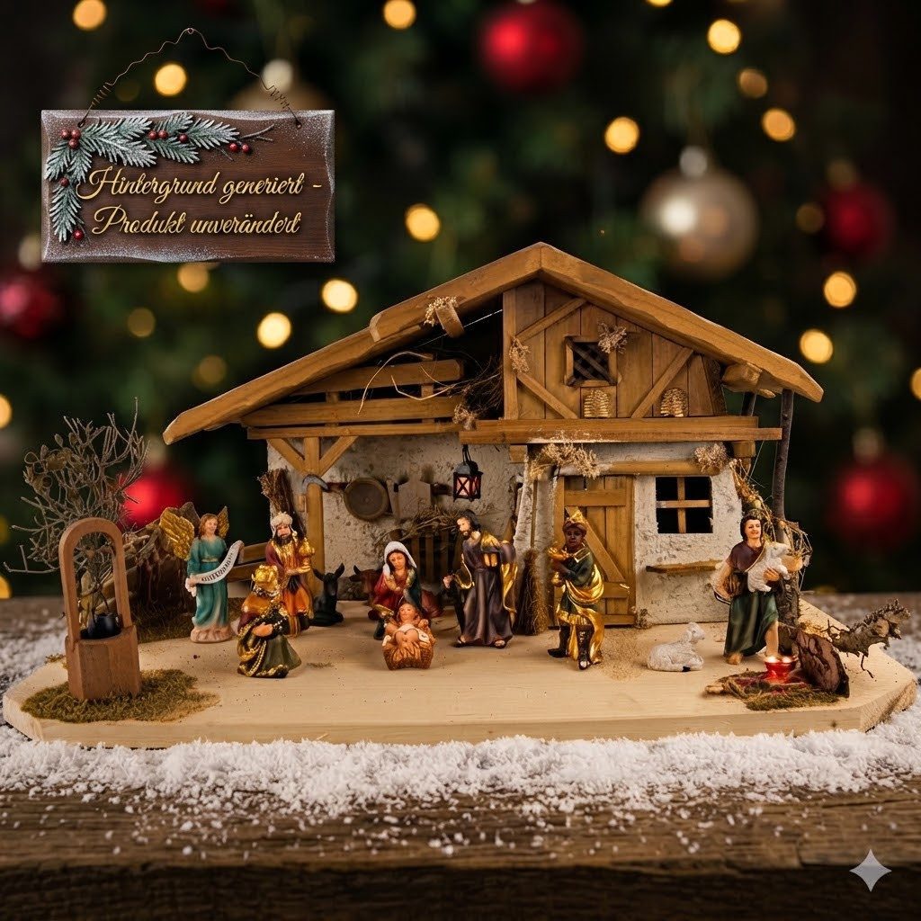 Krippenursel Krippe Weihnachtskrippe Olbernhau inkl. 11-tlg. Figurensatz K 604 (1-tlg), Handbemalte Figuren