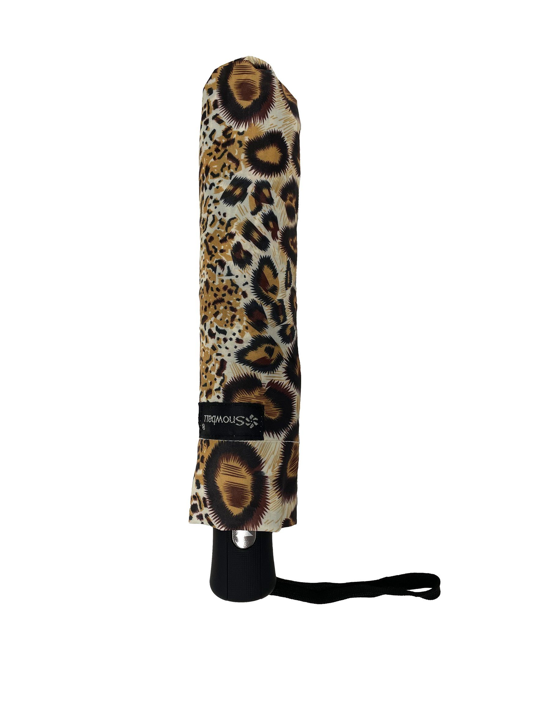 Taschenregenschirm Muster Taschenschirm, in Braun Leopard ANELY 6747 Kleiner Regenschirm Automatik