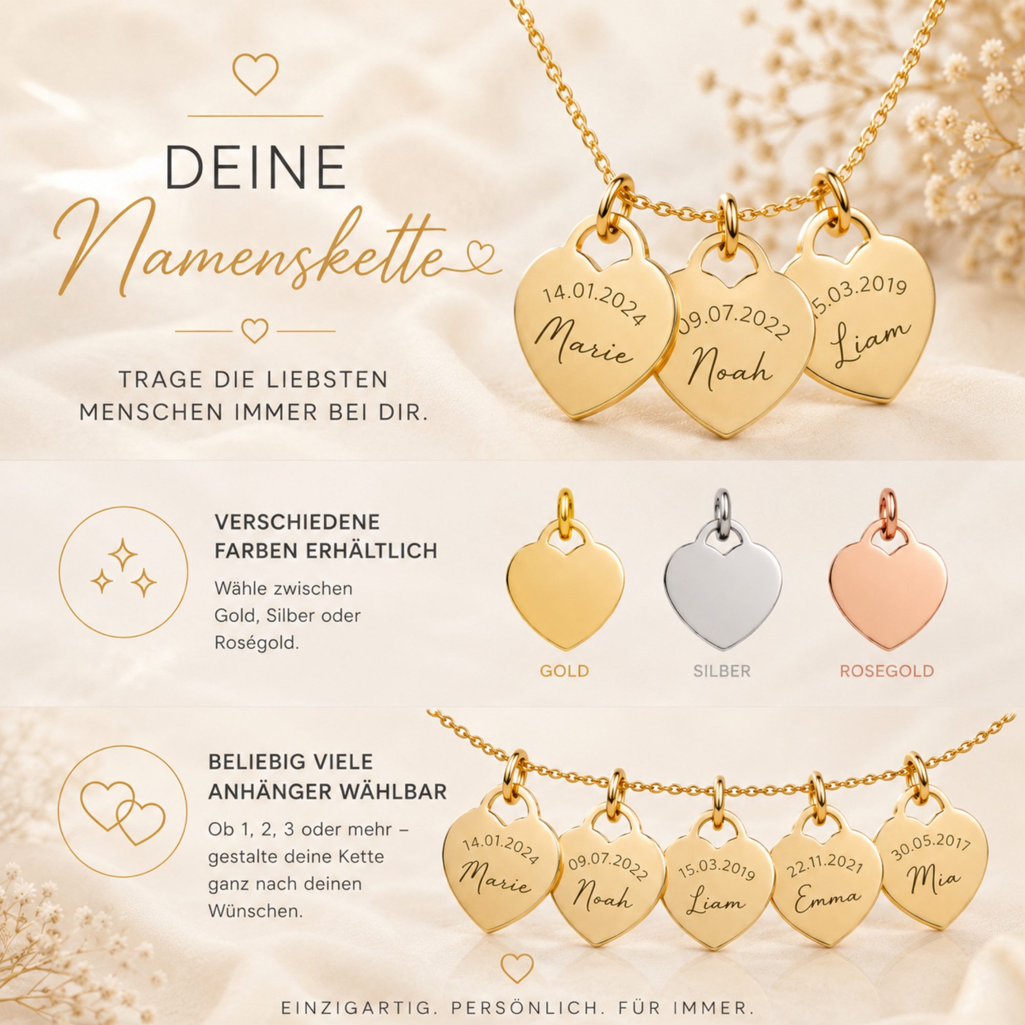 BS Schmuckdesign Kette mit Anhänger mit Gravur Namenskette Damen personalisierte Halskette mit Namen Gravurkette (inkl. Gravur), personalisiert inkl. Geschenkbo – Bild 2 von 5