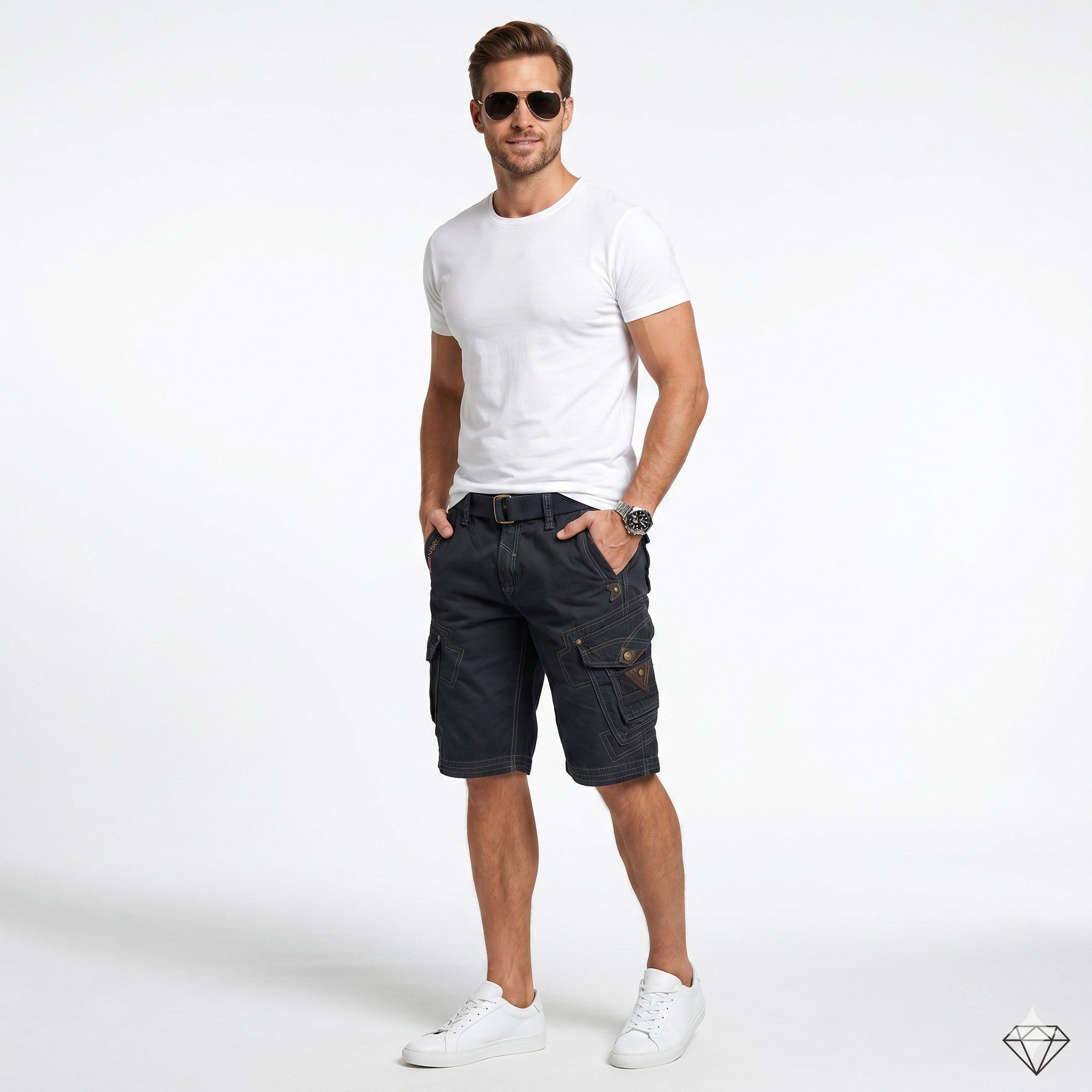 Geographical Norway Cargoshorts Herren kurze Hose Schwarz PEANUT (1-tlg) Herrenshorts mit Gürtel Größe S bis 7XL