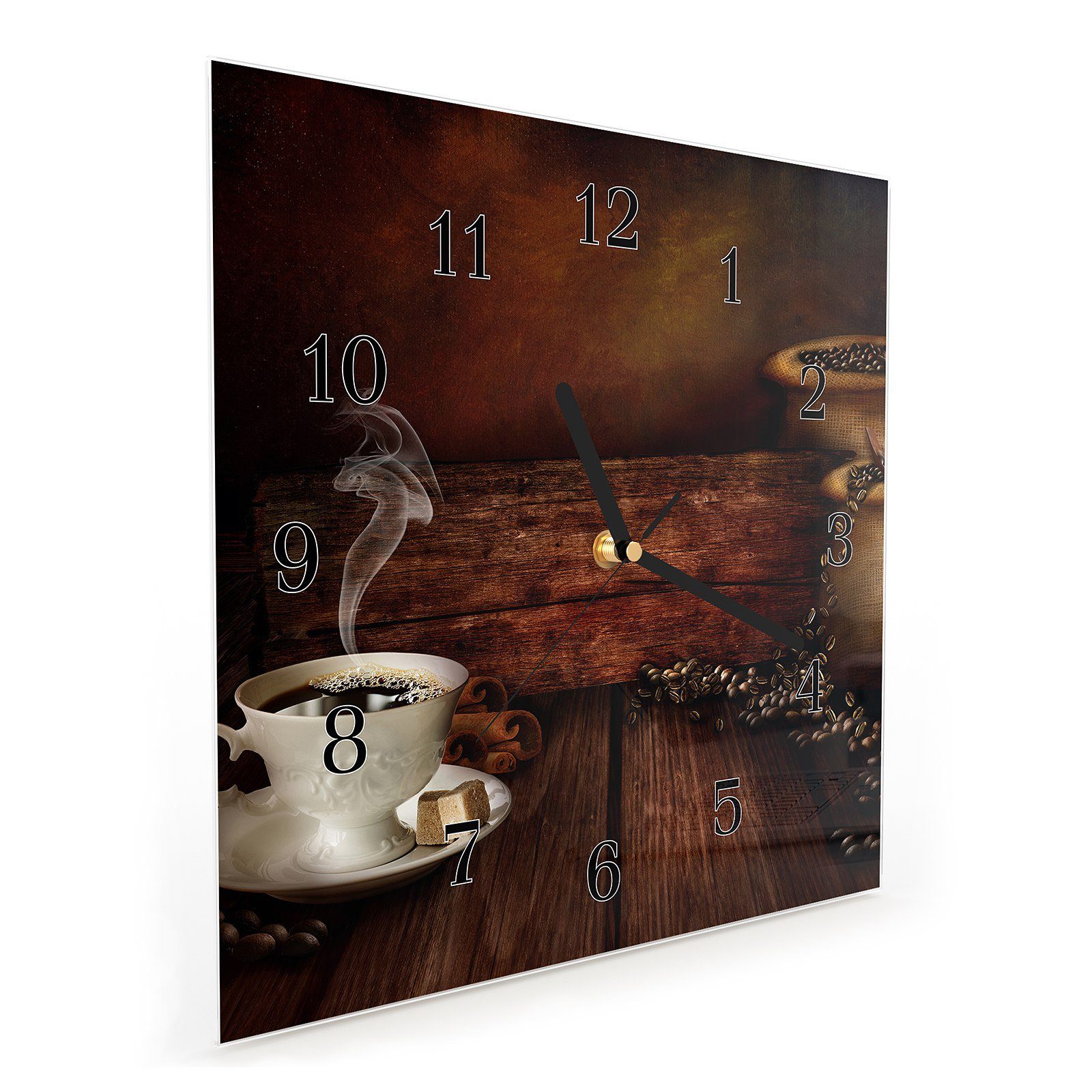 x Größe Wandkunst 30 cm Design aus Wanduhr 30 Glasuhr Primedeco mit Motiv Wanduhr Kaffee