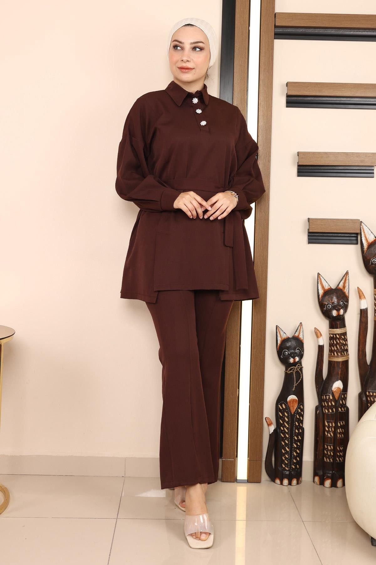 MODAMİHRAM Tunika Braunes Split-Set MSW19129-5