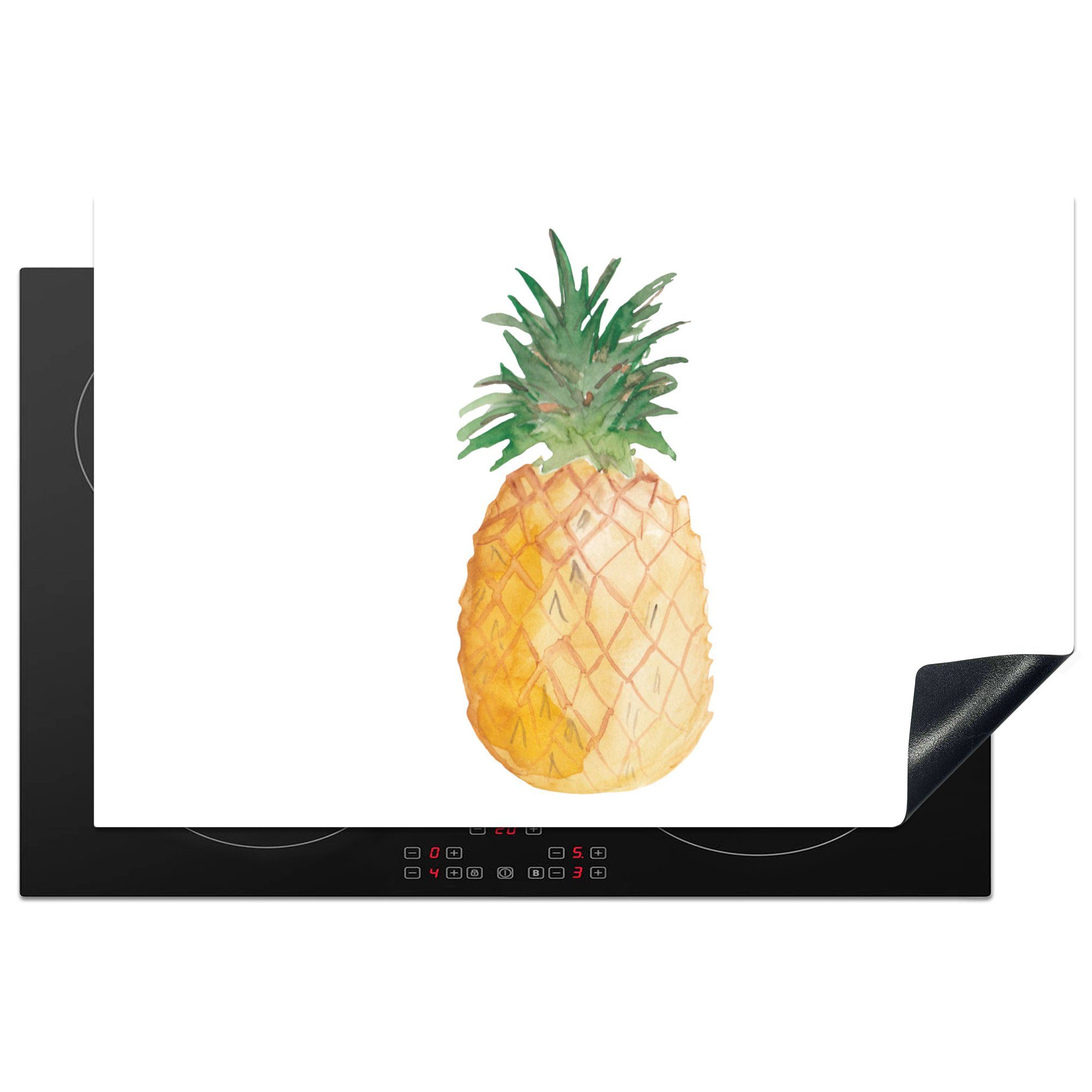 MuchoWow Herdblende-/Abdeckplatte Ananas - Obst - Weiß, Vinyl, (1 tlg), 81x52 cm, Induktionskochfeld Schutz für die küche, Ceranfeldabdeckung