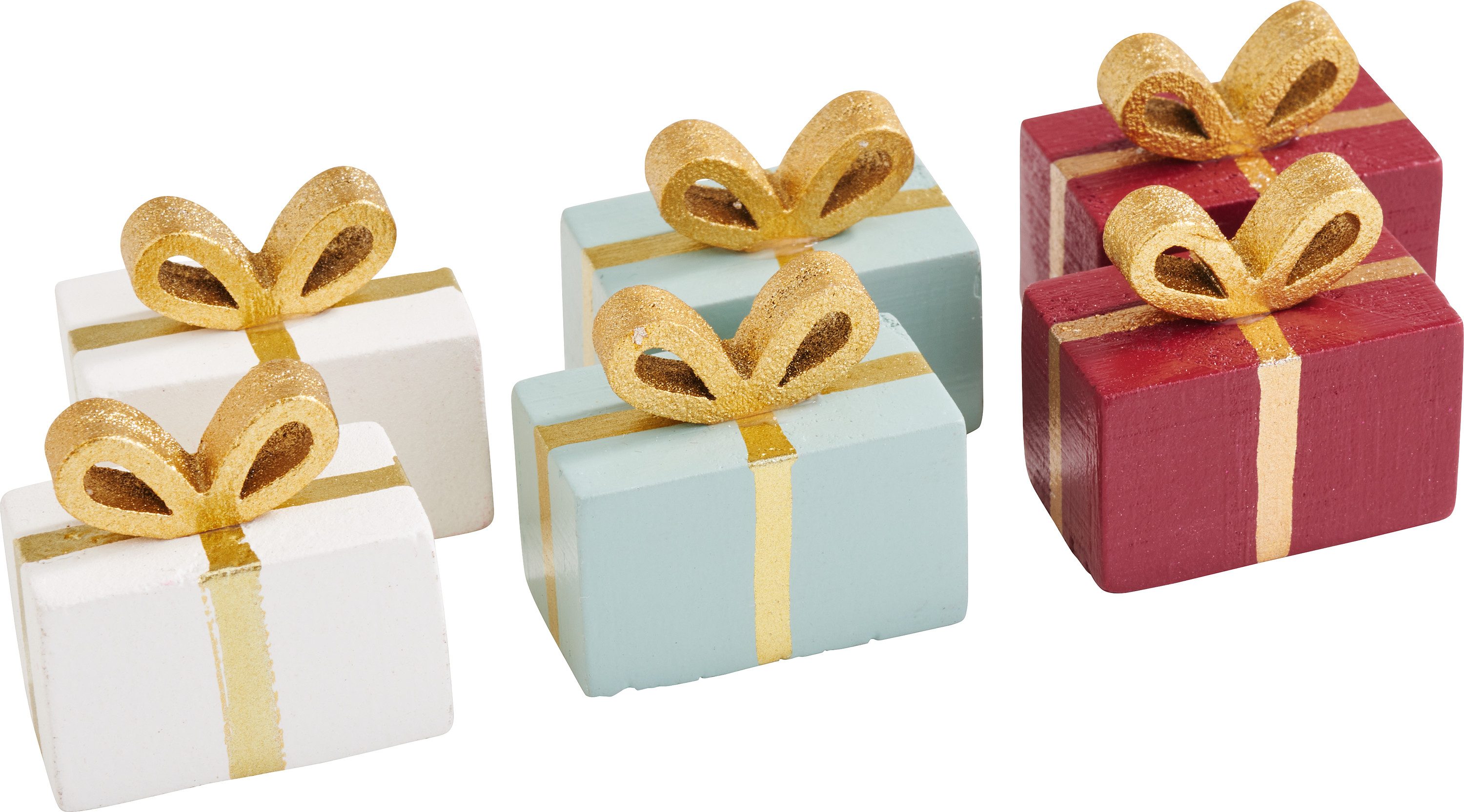 VBS Dekofigur Miniatur Holz-Geschenke, 6er-Set