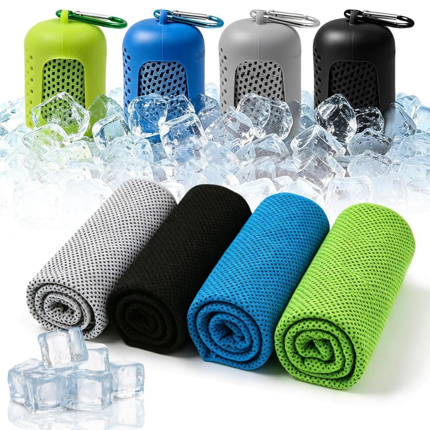 LuxusKollektion Sporthandtuch Kühltuch 4er Set mit Silikonhülle 30x90cm, (4-St)