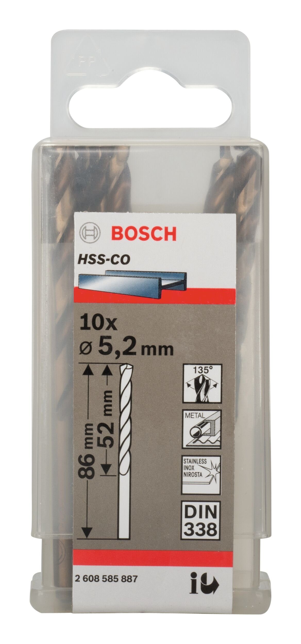 BOSCH Metallbohrer, (10 Stück), HSS-Co 5,2 - (DIN mm 338) x x - 52 10er-Pack 86