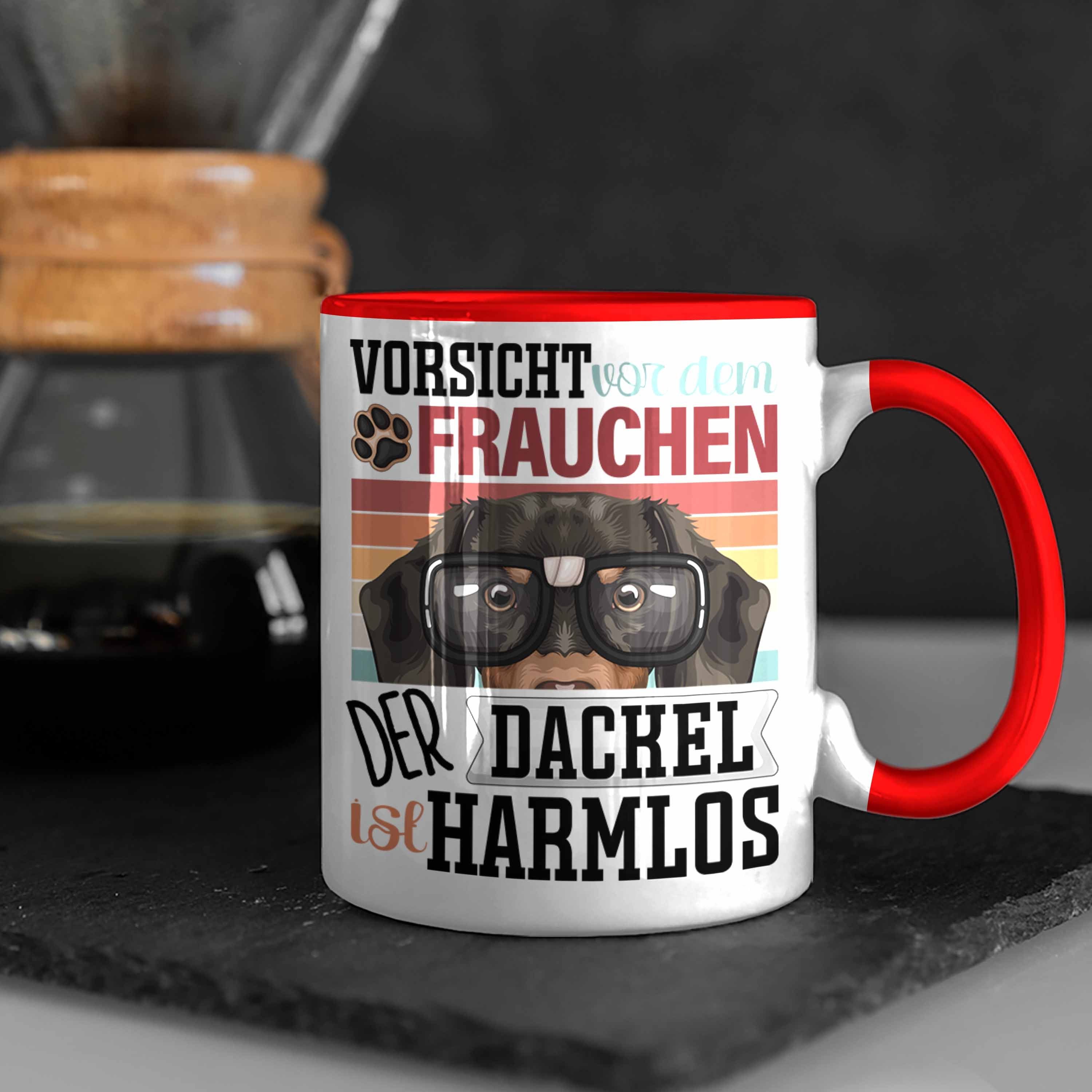 Geschenk Frauchen Geschenkidee Tasse Lustiger Besitzerin Dackel Rot Tasse Spruch Trendation