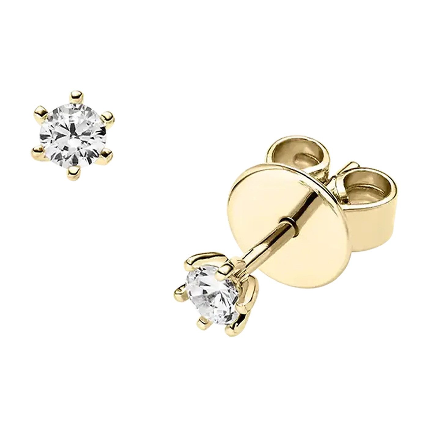 Stella-Jewellery Paar Ohrstecker Ohrstecker Gelbgold 585 mit Labor-Diamanten 0,20 ct. Brillant vs, Handarbeit, Labordiamanten 0,20 ct